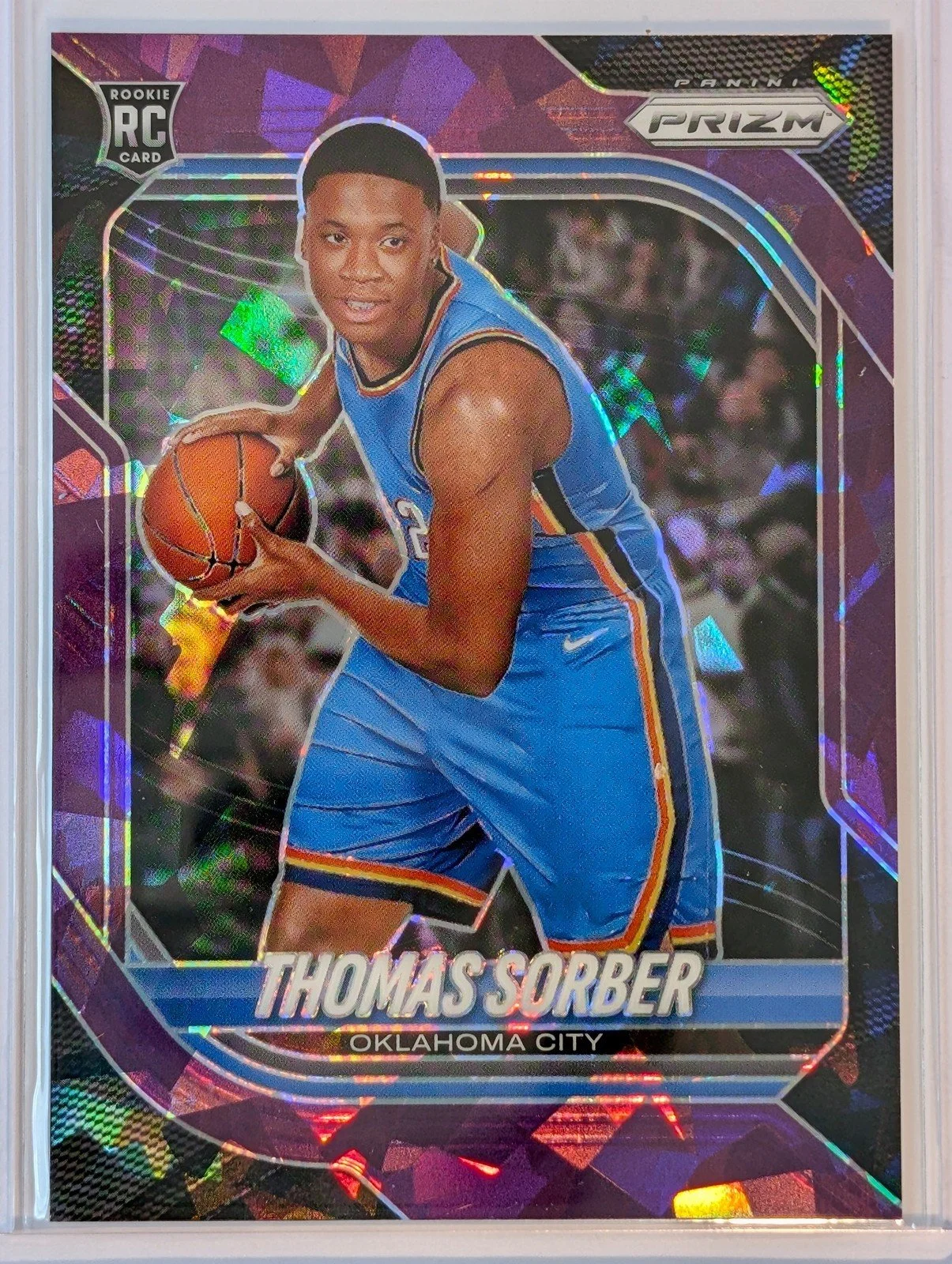 Front of 2025-26 Panini Prizm /199 Thomas Sorber Purple Ice Prizm #13