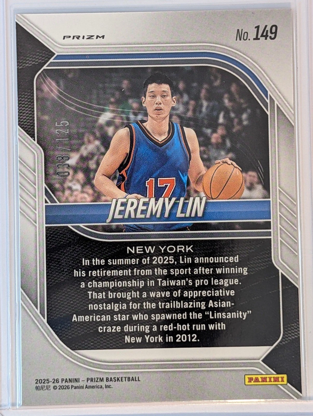 Back of 2025-26 Panini Prizm #149 Jeremy Lin Pink Scope Prizm