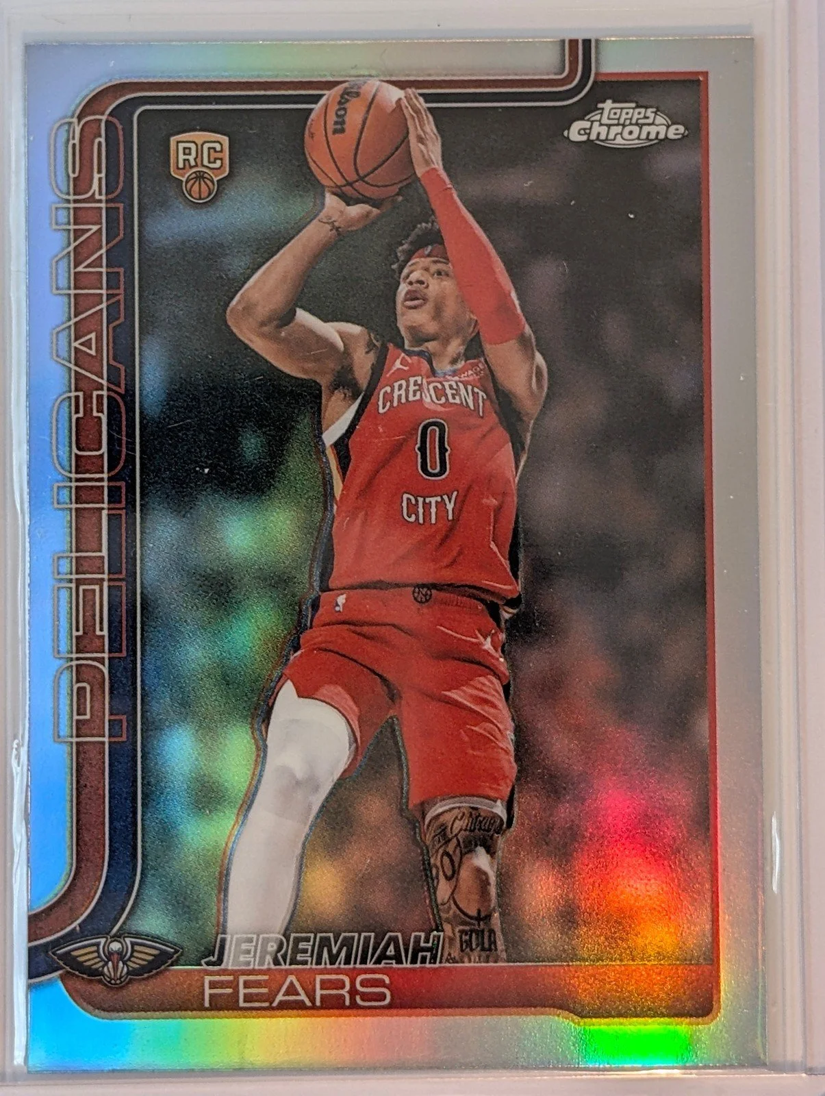 Front of 2025-26 Topps Chrome Update #157 Jeremiah Fears Refractor