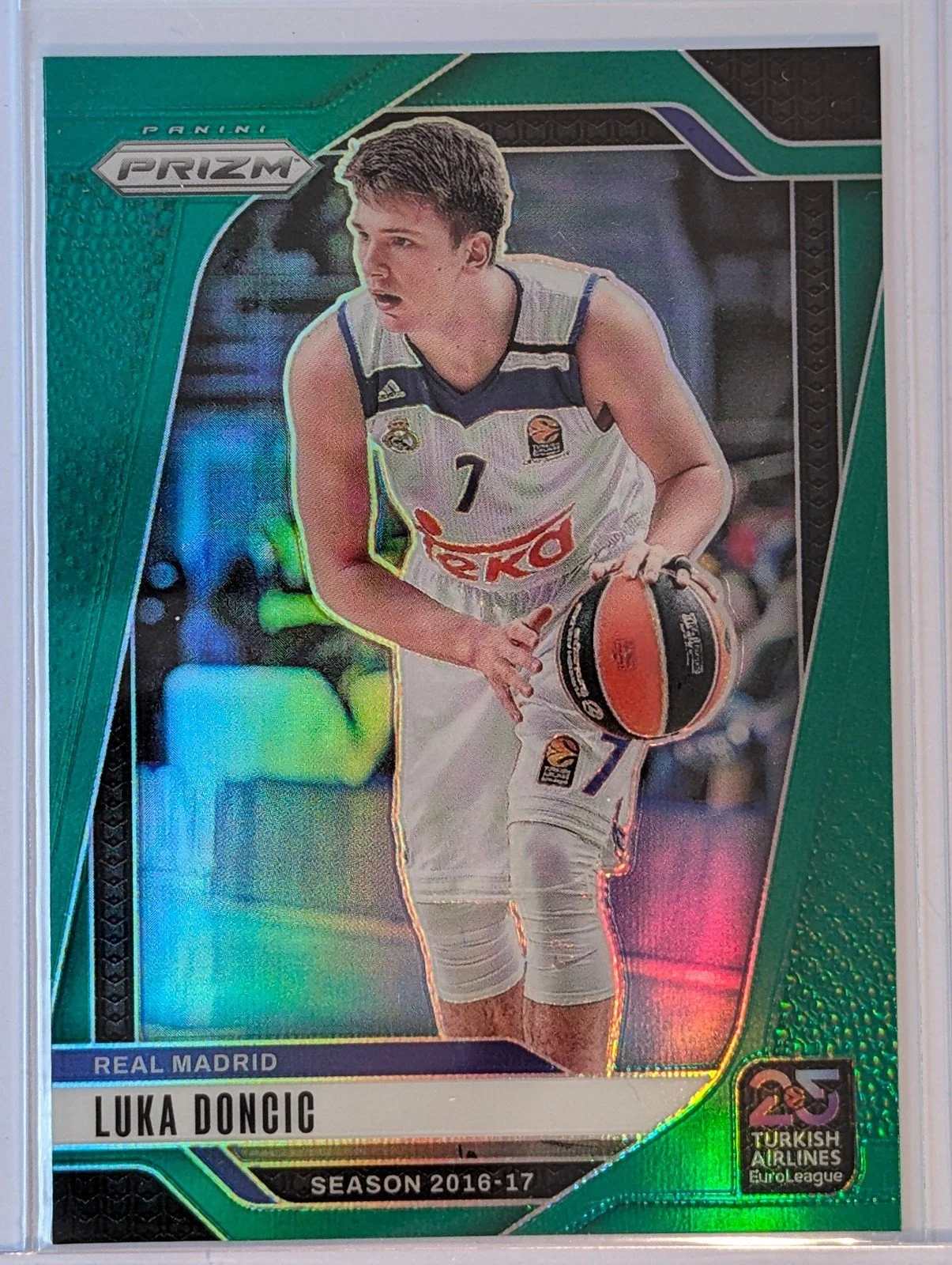 Front of 2024-25 Panini Prizm EuroLeague #47 Luka Doncic Green Prizms