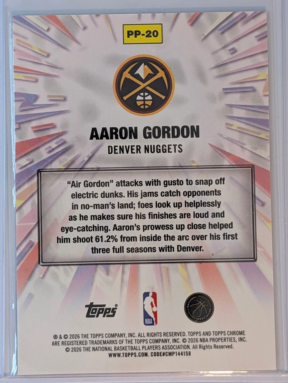Back of 2025-26 Topps Chrome Update #PP-20 Aaron Gordon Power Players
