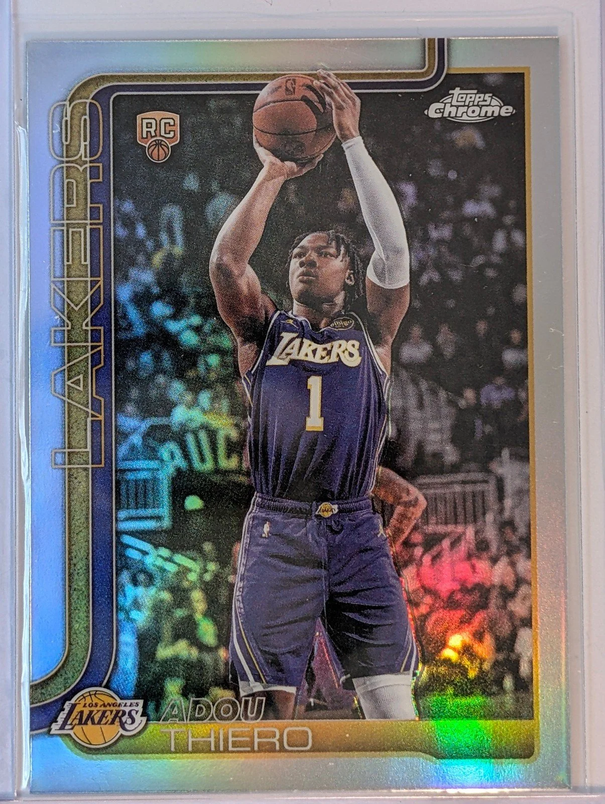 Front of 2025-26 Topps Chrome Update #186 Adou Thiero Refractor