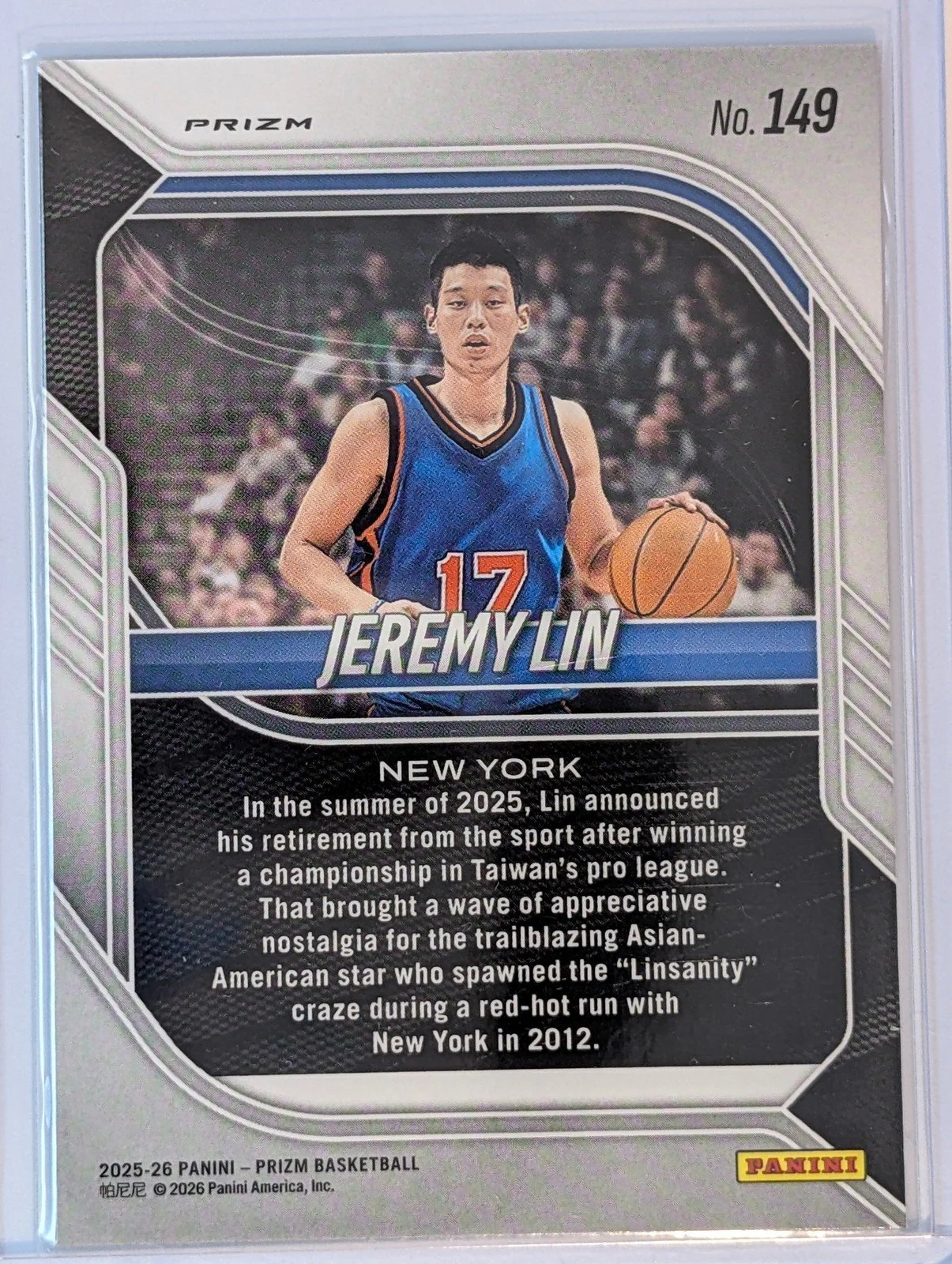 Back of 2025-26 Panini Prizm #149 Jeremy Lin Hyper Prizm