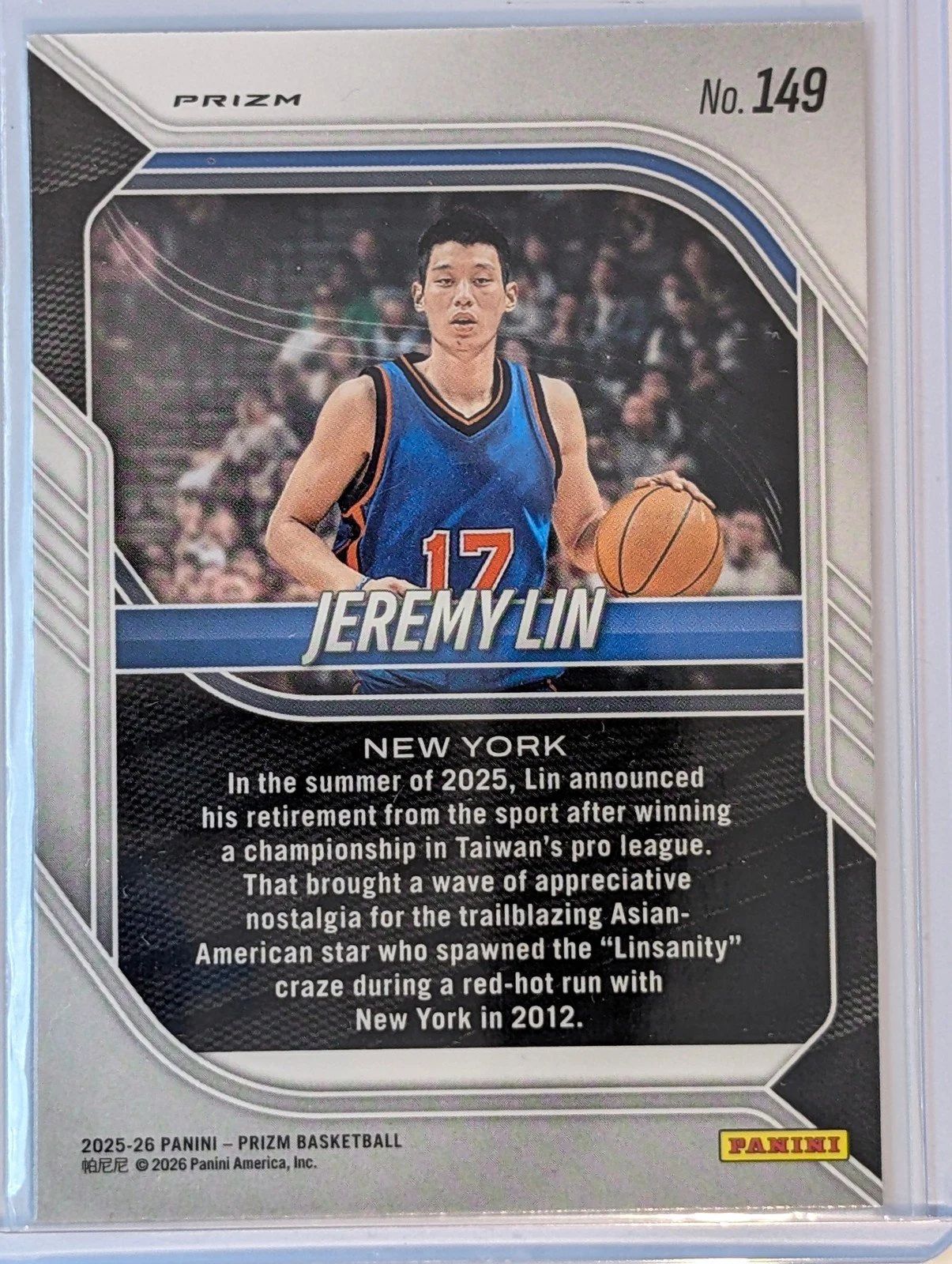 Back of 2025-26 Panini Prizm #149 Jeremy Lin Silver Prizm