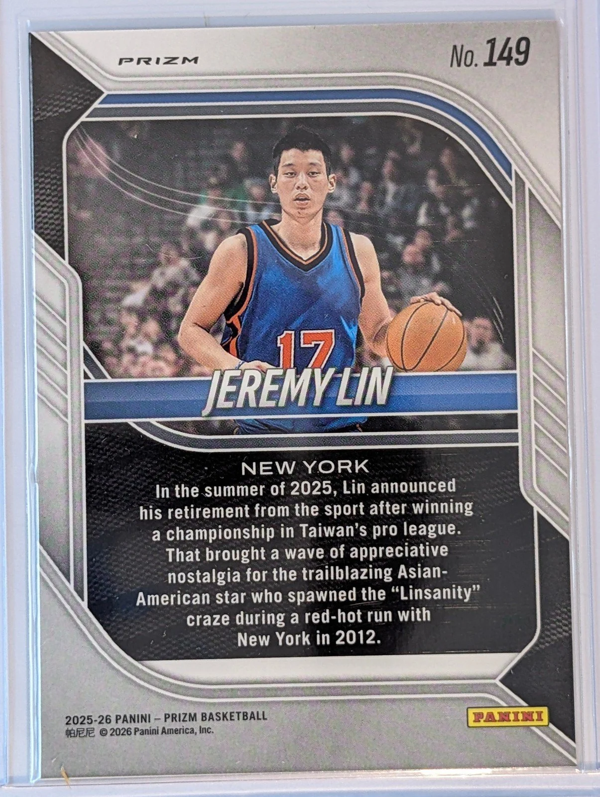 Back of 2025-26 Panini Prizm #149 Jeremy Lin Pulsar Prizm