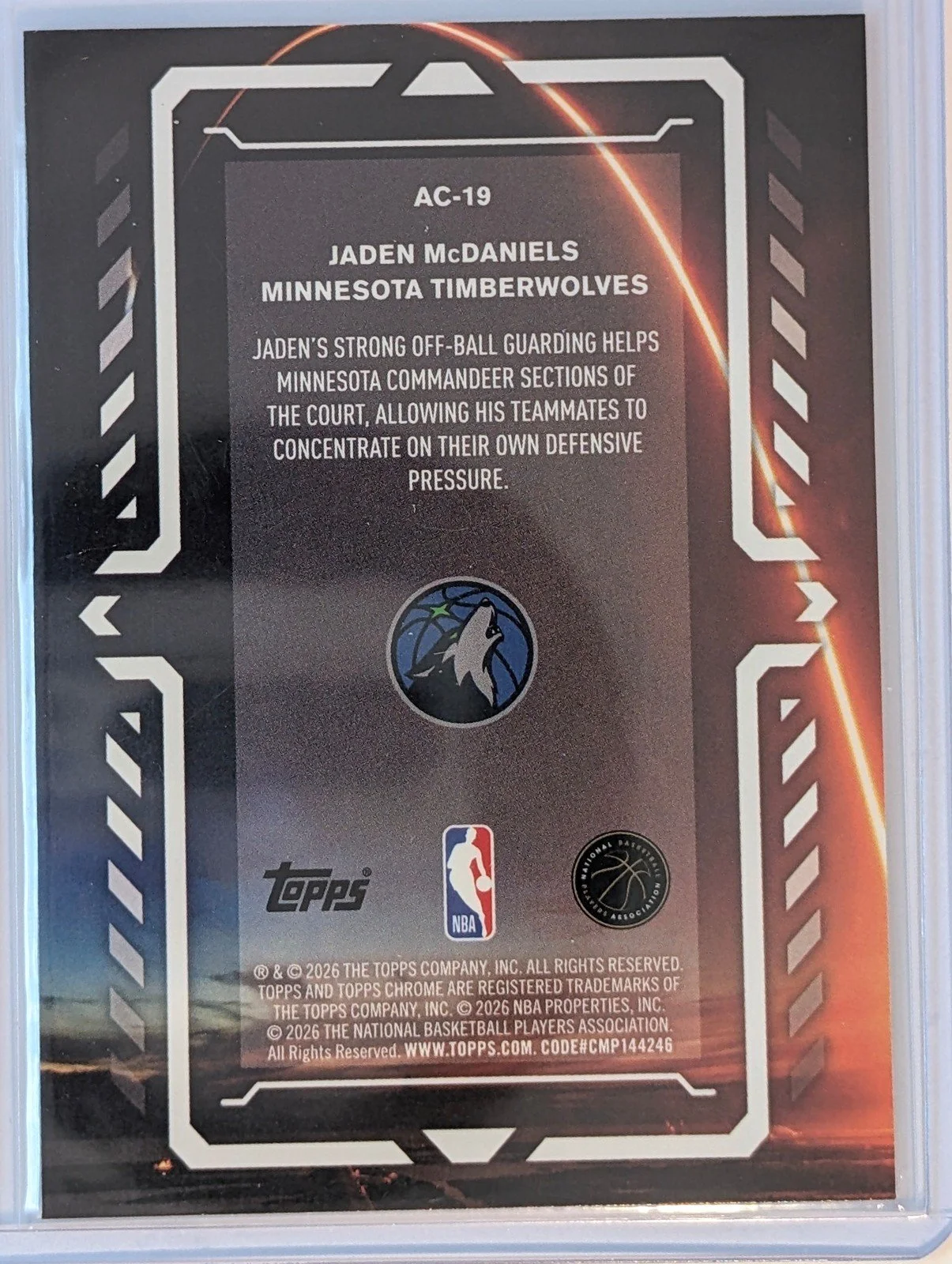 Back of 2025-26 Topps Chrome Update #AC-19 Jaden McDaniels Activators