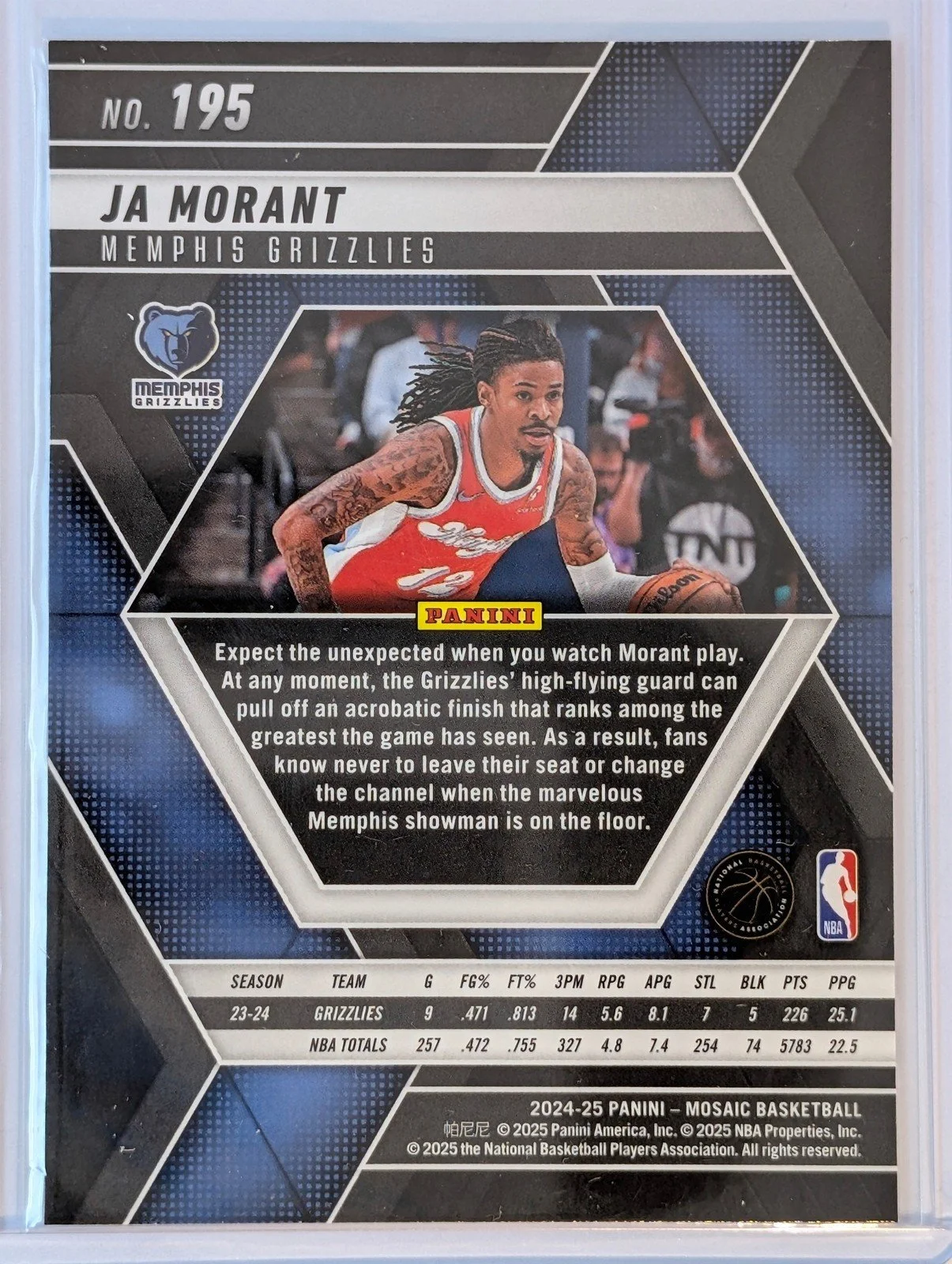 Back of 2024-25 Panini Mosaic #195 Ja Morant