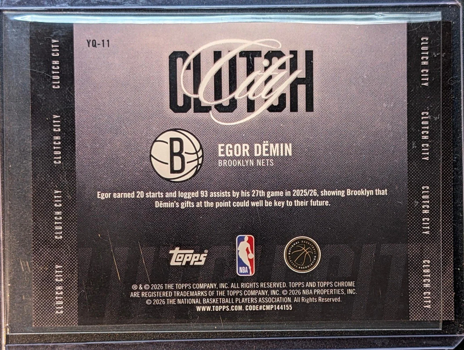 Back of 2025-26 Topps Chrome Update /75 Egor Dëmin Clutch City Purple Geo Refractor