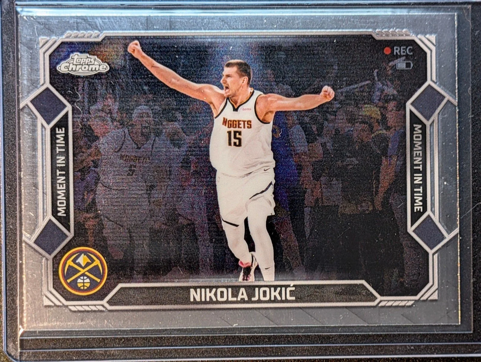 Front of 2025-26 Topps Chrome Update #MT-9 Nikola Jokić Moment In Time