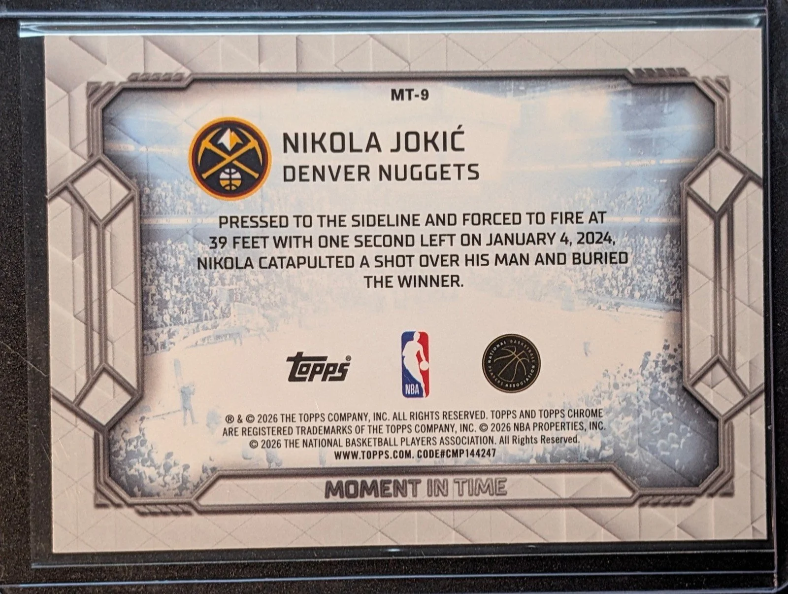 Back of 2025-26 Topps Chrome Update #MT-9 Nikola Jokić Moment In Time
