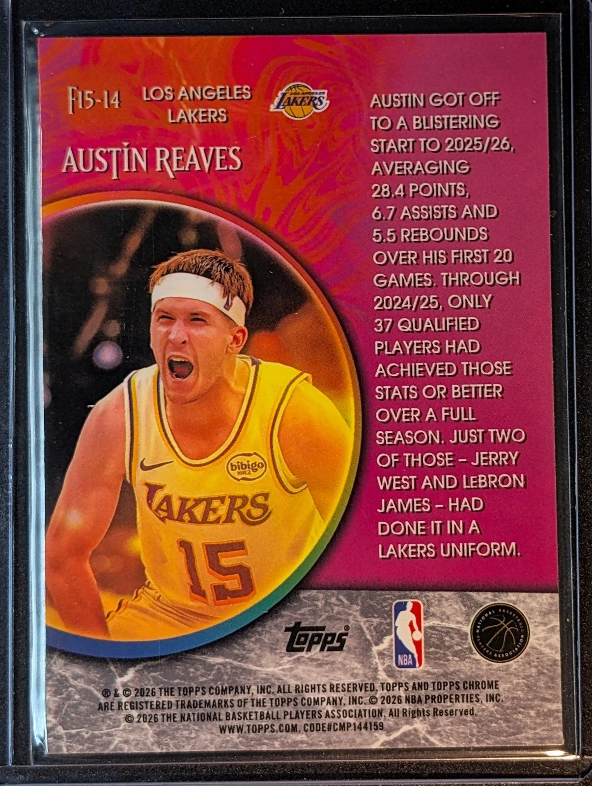 Back of 2025-26 Topps Chrome Update #F15-14 Austin Reaves Fortune 15
