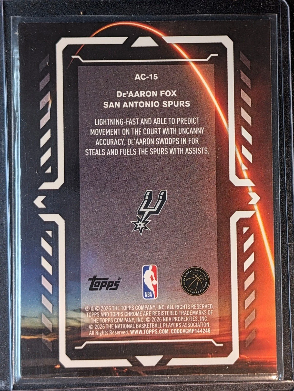 Back of 2025-26 Topps Chrome Update #AC-15 De’Aaron Fox Activators