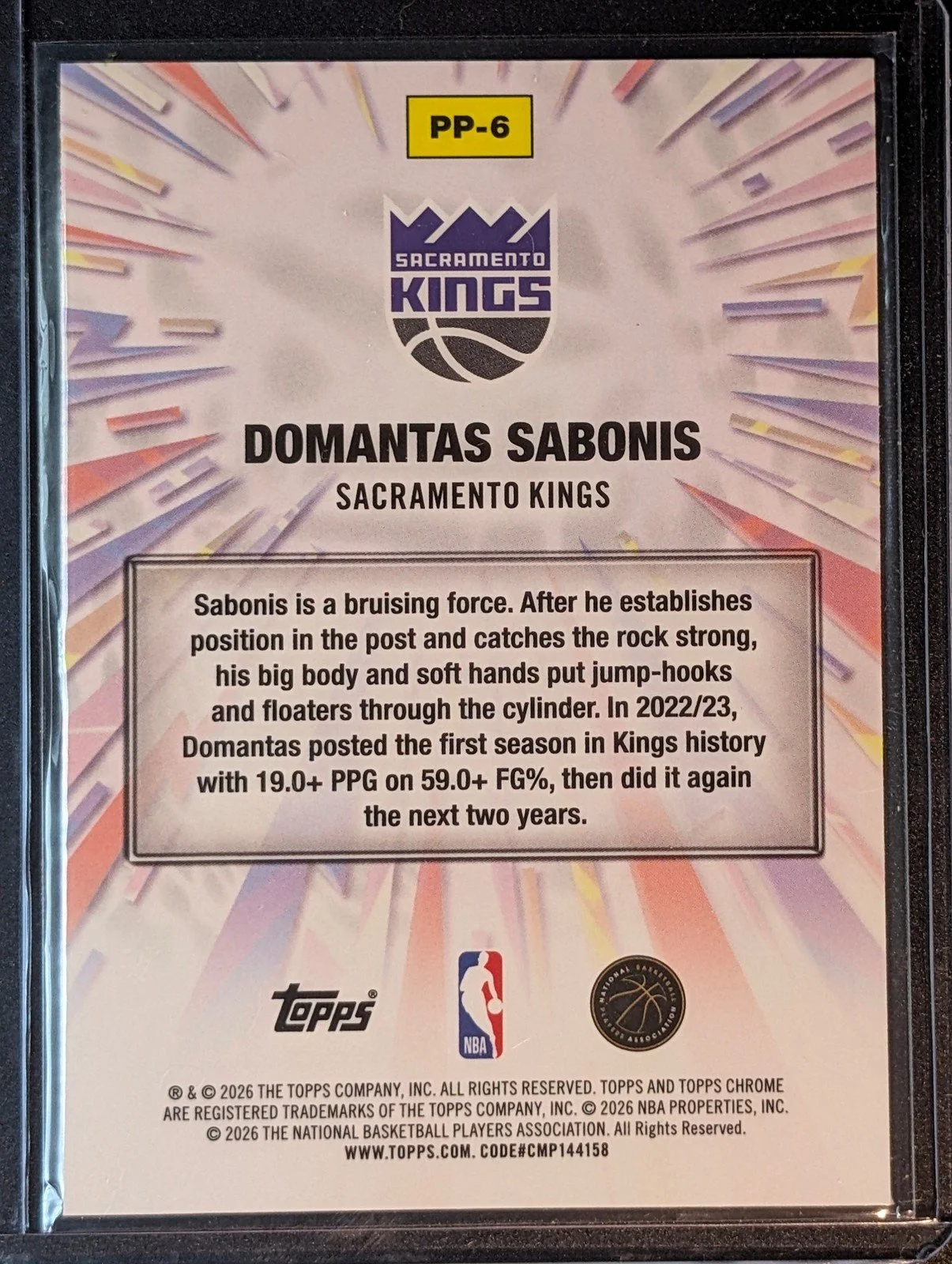 Back of 2025-26 Topps #PP-14 Domantas Sabonis Power Players