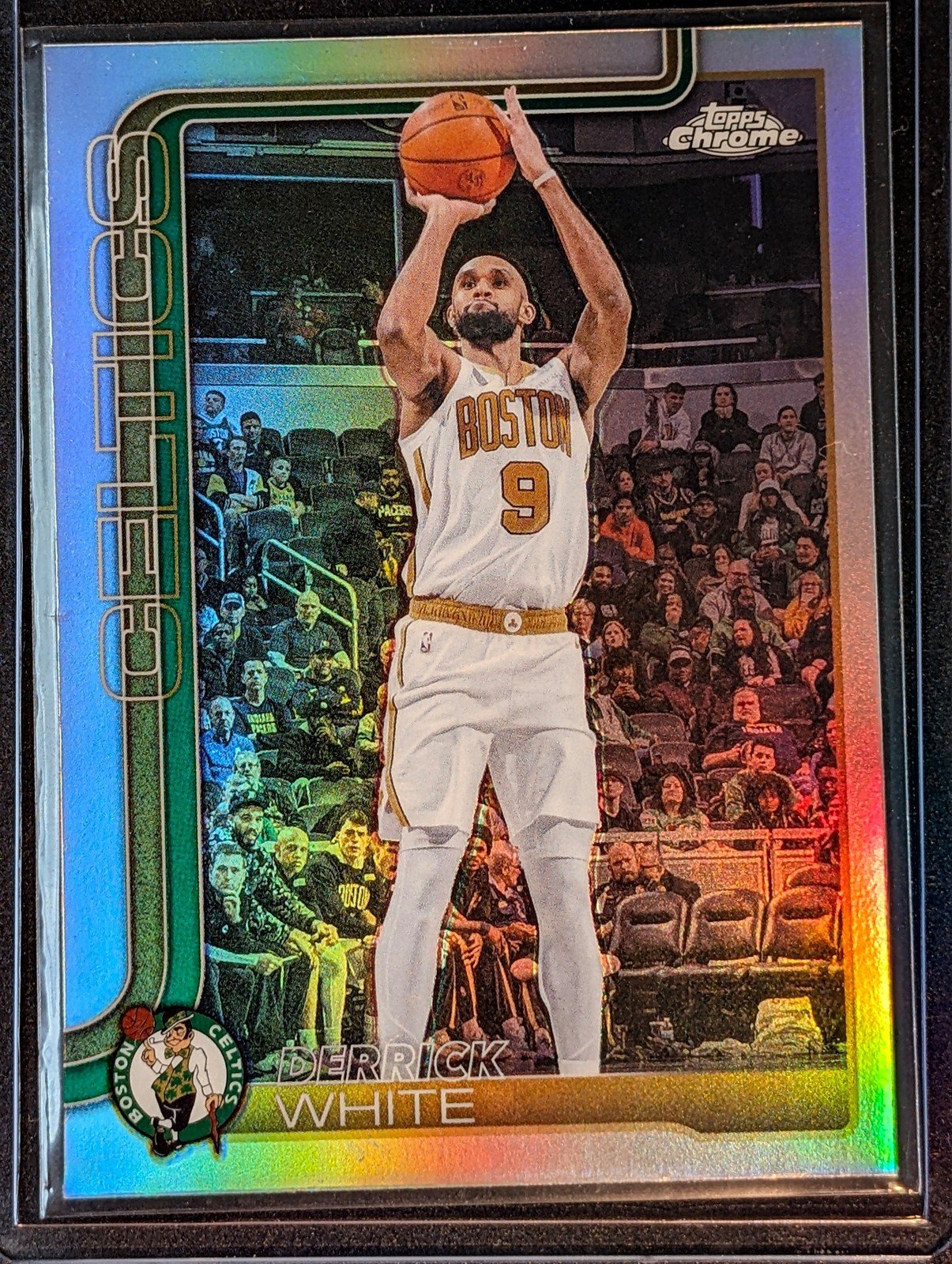 Front of 2025-26 Topps Chrome Update #40 Derrick White Refractor