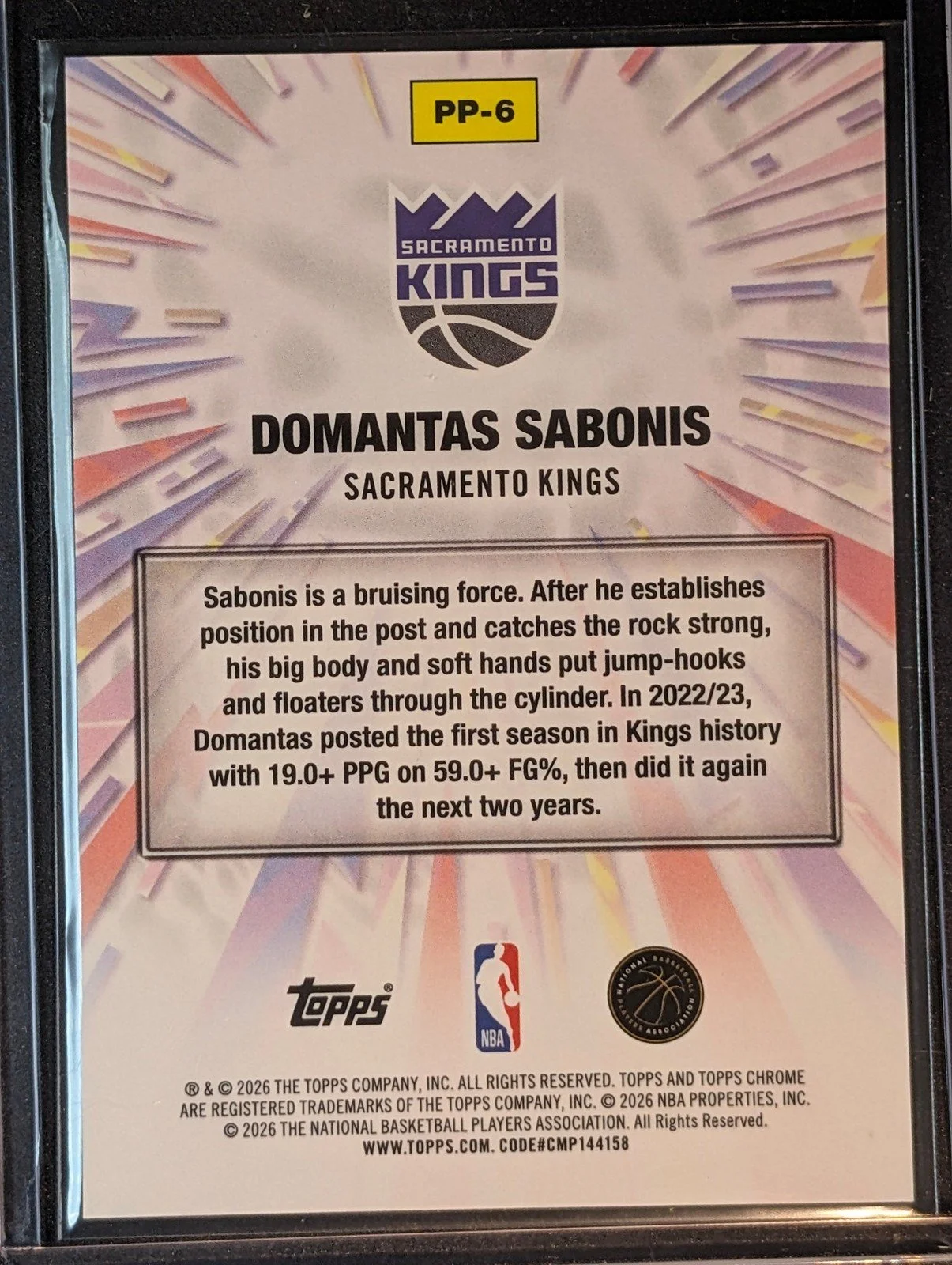Back of 2025-26 Topps Chrome Update /75 Domantas Sabonis Power Players Refractor