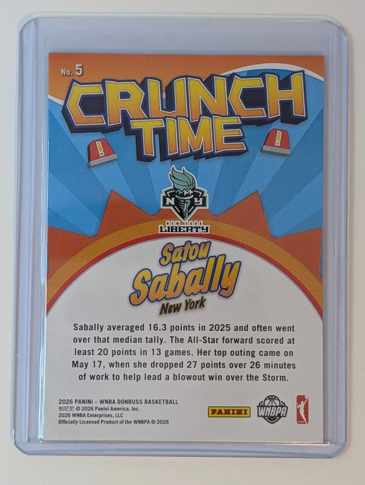 Back of 2026 Panini Donruss WNBA Satou Sabally Crunch Time  #5