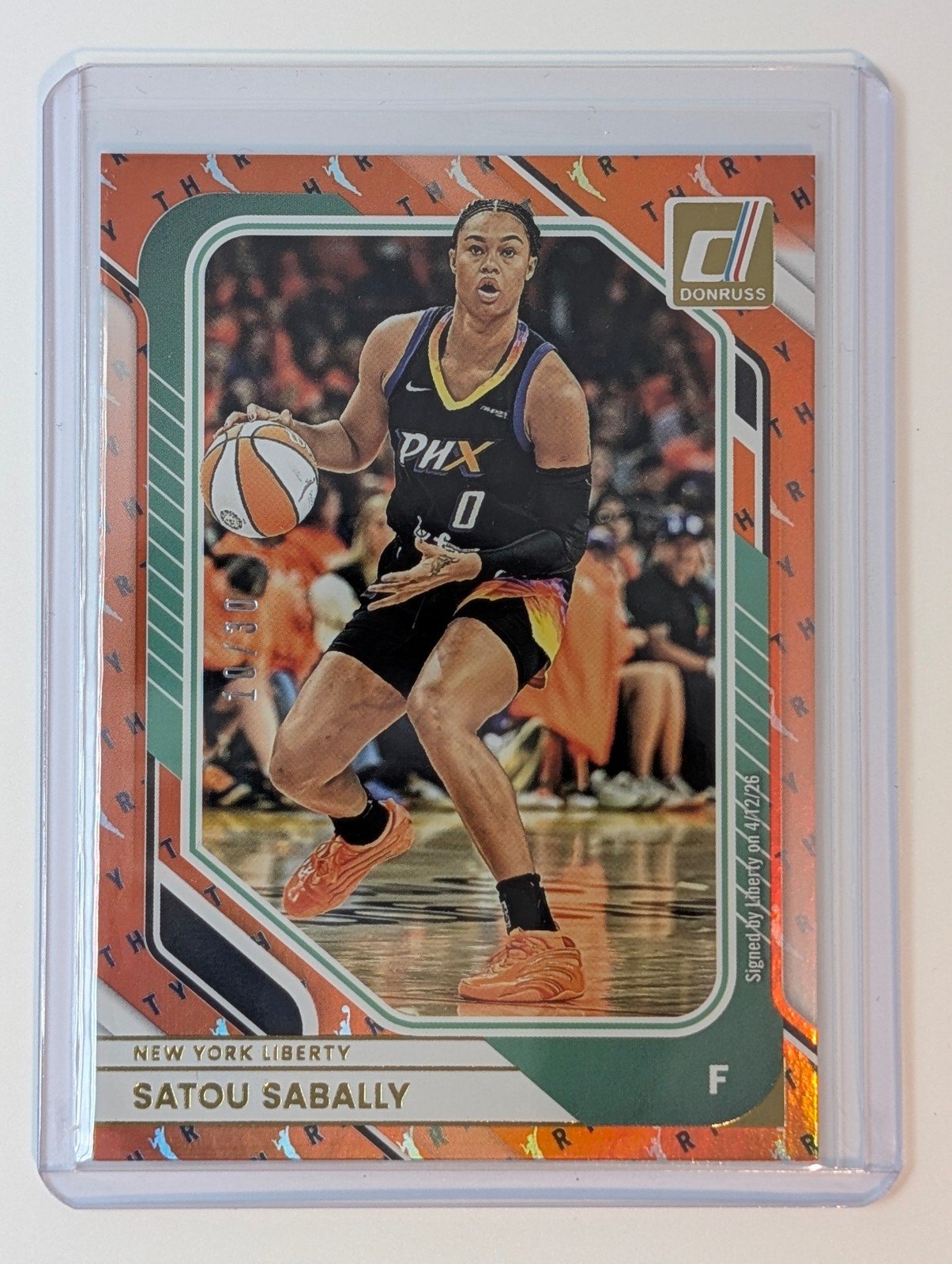 Front of 2026 Panini Donruss WNBA /30 Satou Sabally 30th Anniversary Orange #30