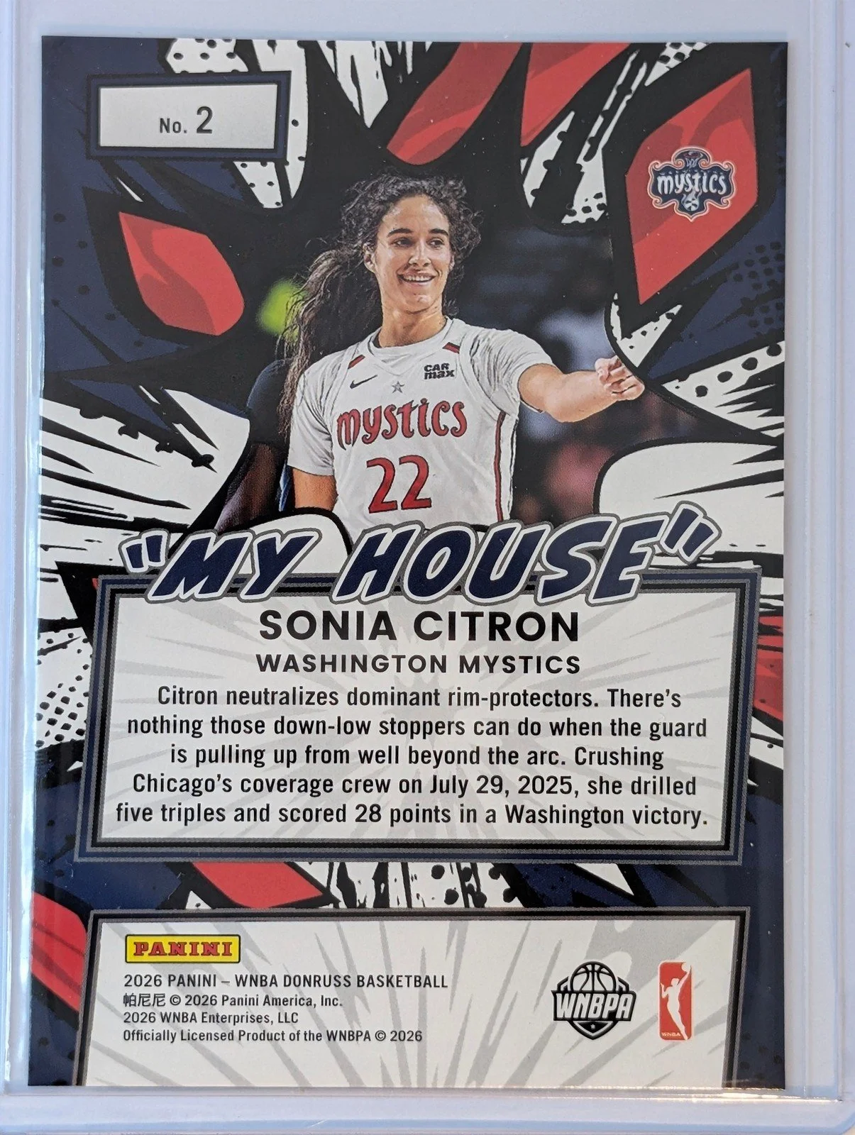 Back of 2026 Panini Donruss WNBA My House Diamond #2 Sonia Citron