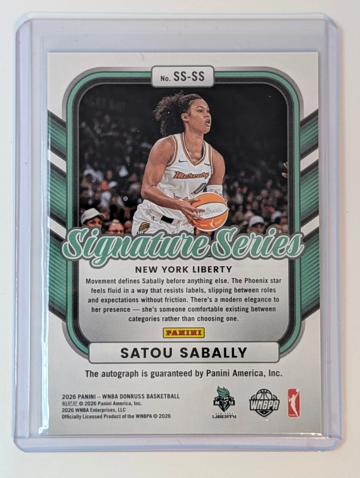 Back of 2026 Panini Donruss WNBA Satou Sabally Signature Series