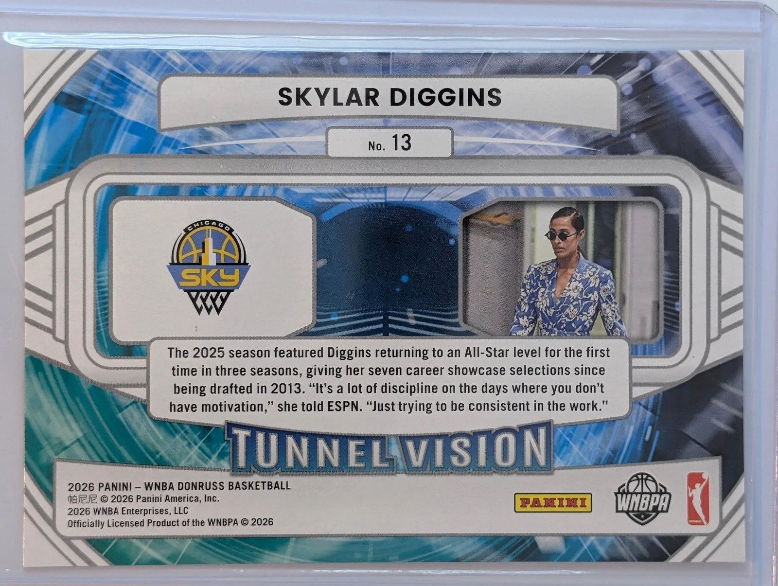 Back of 2026 Panini Donruss WNBA Tunnel Vision #13 Skylar Diggins