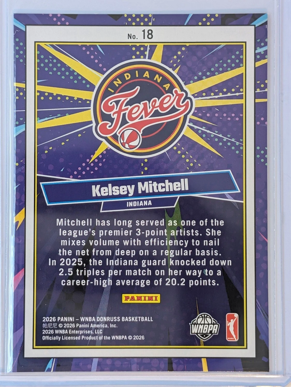 Back of 2026 Panini Donruss WNBA Kelsey Mitchell Net Marvels #18