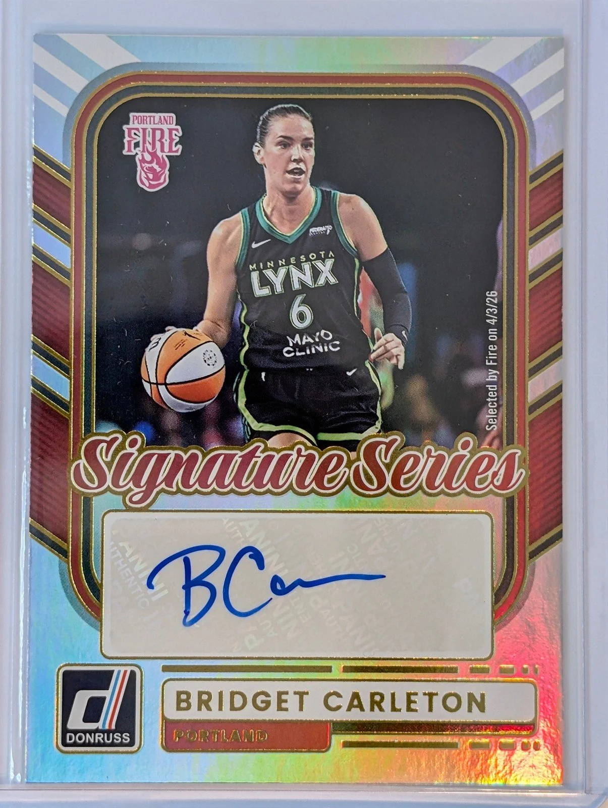 Front of 2026 Panini Donruss WNBA Bridget Carleton Signature Series Autograph
