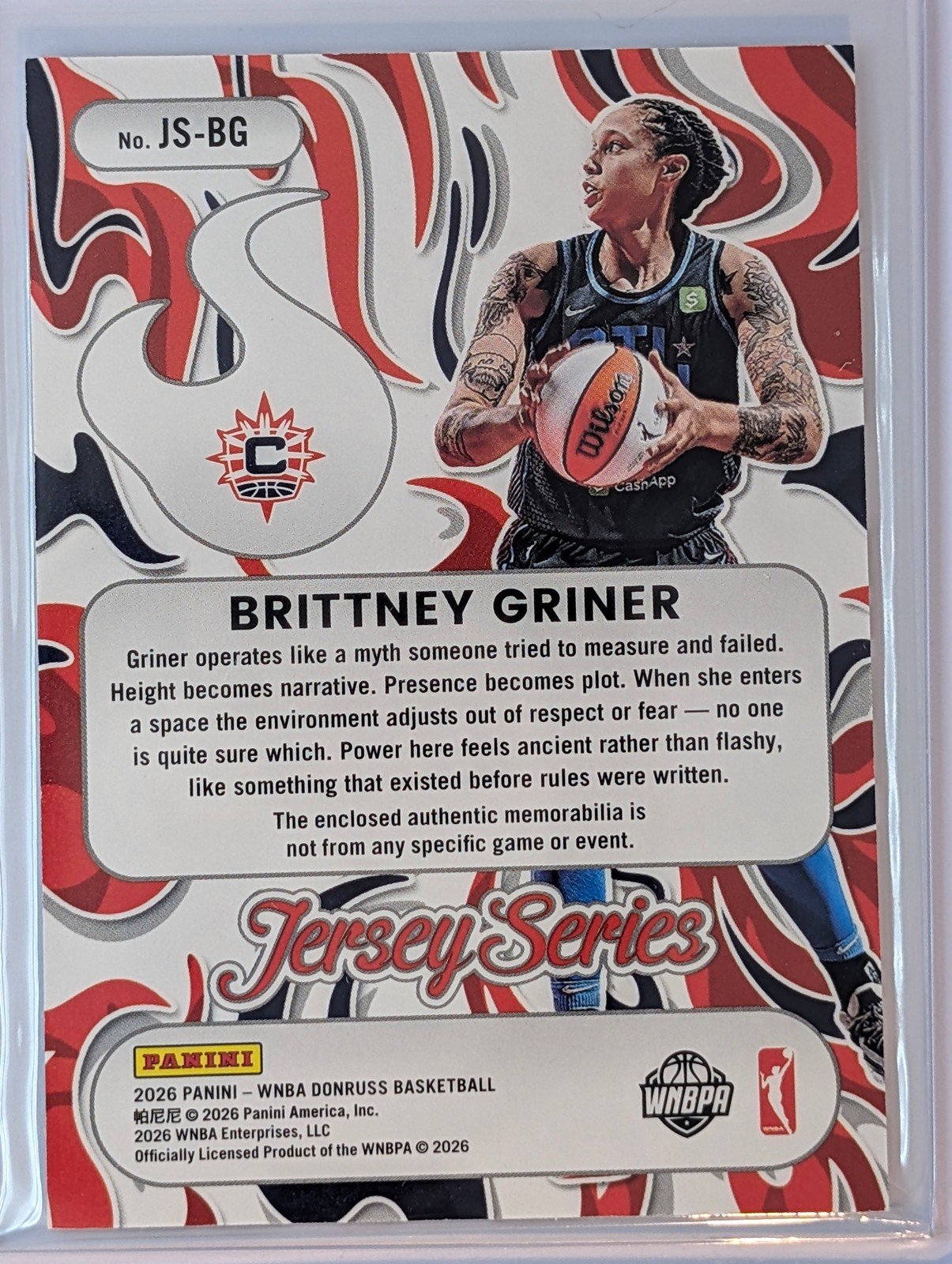 Back of 2026 Panini Donruss WNBA Brittney Griner Jersey Series