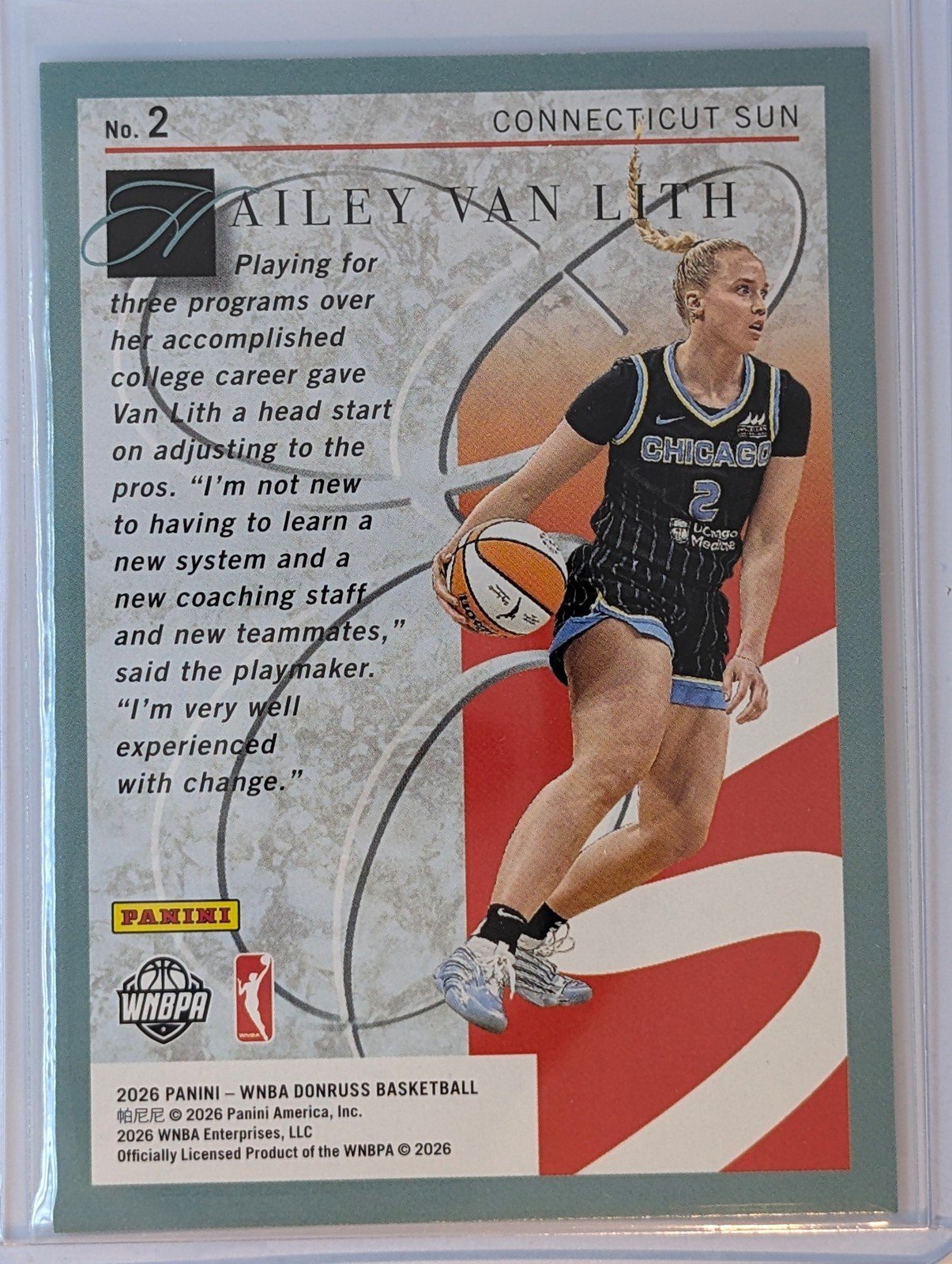 Back of 2026 Panini Donruss WNBA #2 Hailey Van Lith Elite Series