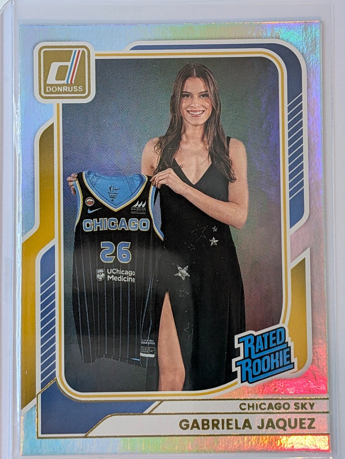 Front of 2026 Panini Donruss WNBA #90 Gabriela Jaquez Rated Rookie Holo