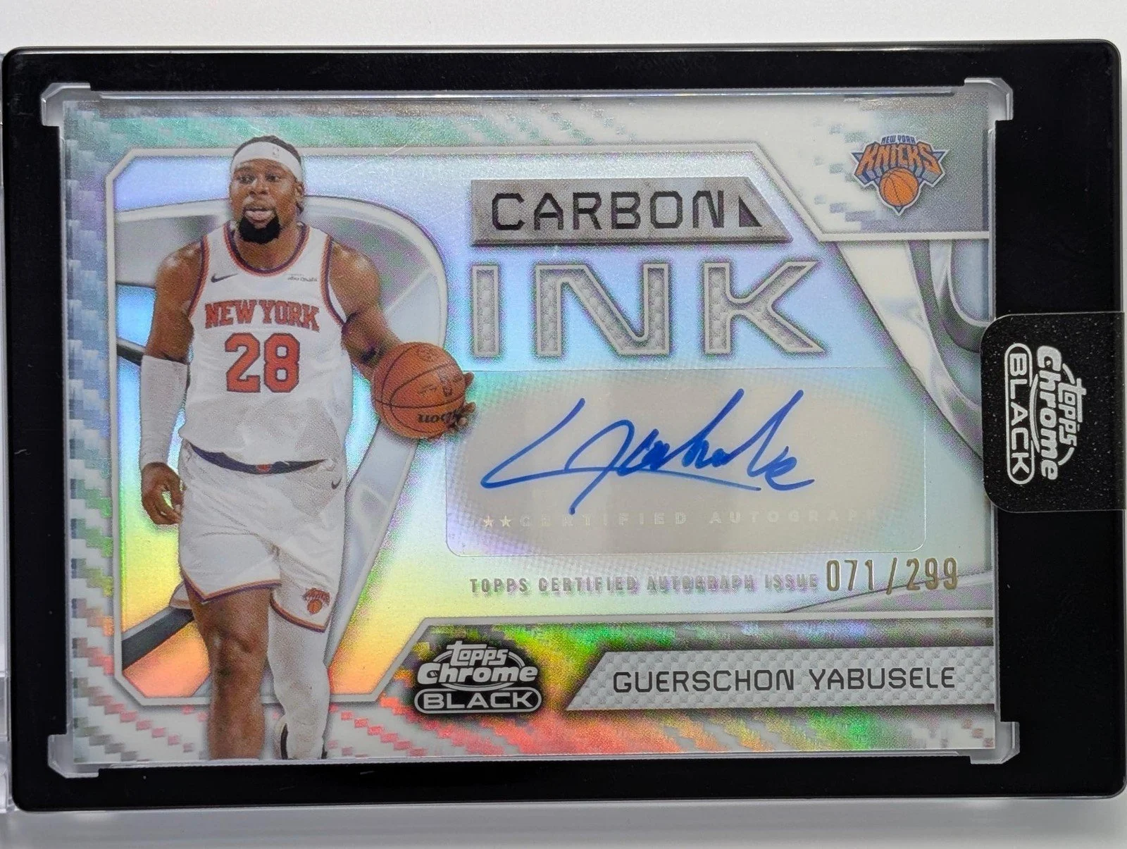 Front of 2025-26 Topps Chrome Black /299 #CI-GY Guerschon Yabusele Carbon Ink Auto