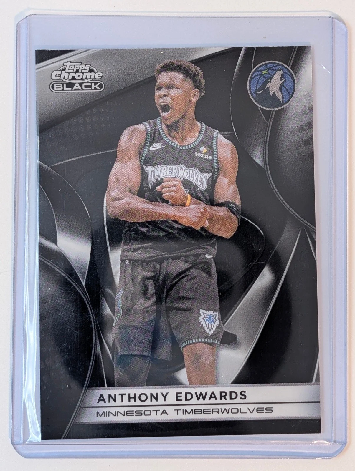 Front of 2025-26 Topps Chrome Black #9 Anthony Edwards