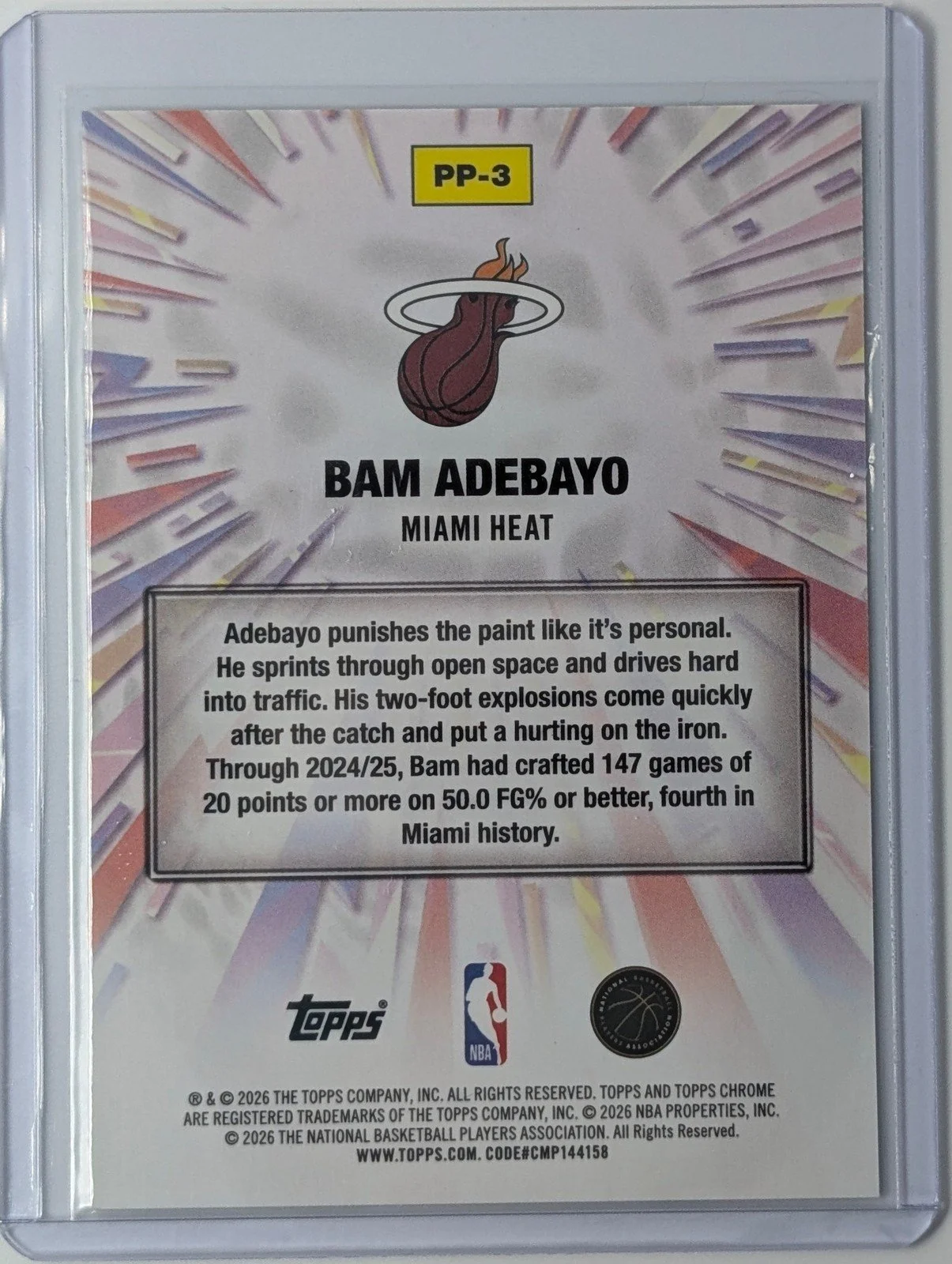 Back of 2025-26 Topps Chrome Update /99 Bam Adebayo Power Players Green Refractor #PP-3