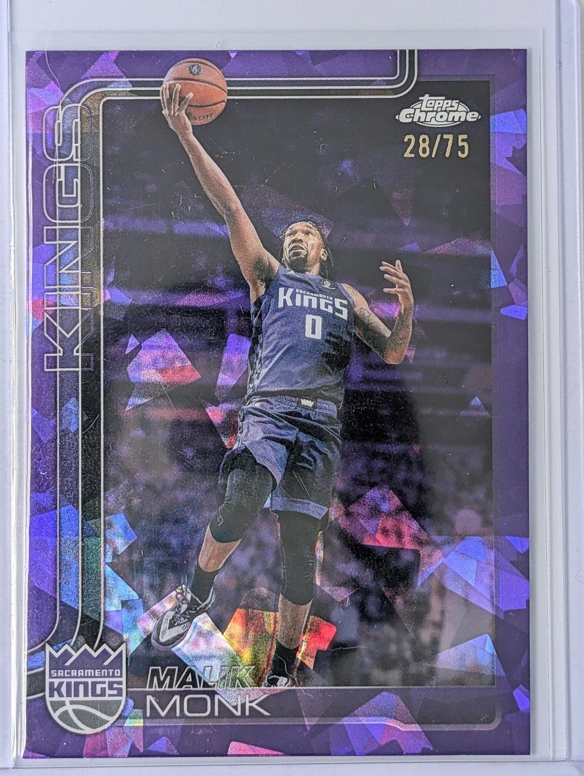 Front of 2025-26 Topps Chrome Update /75 Malik Monk Purple Refractor #135 Sapphire