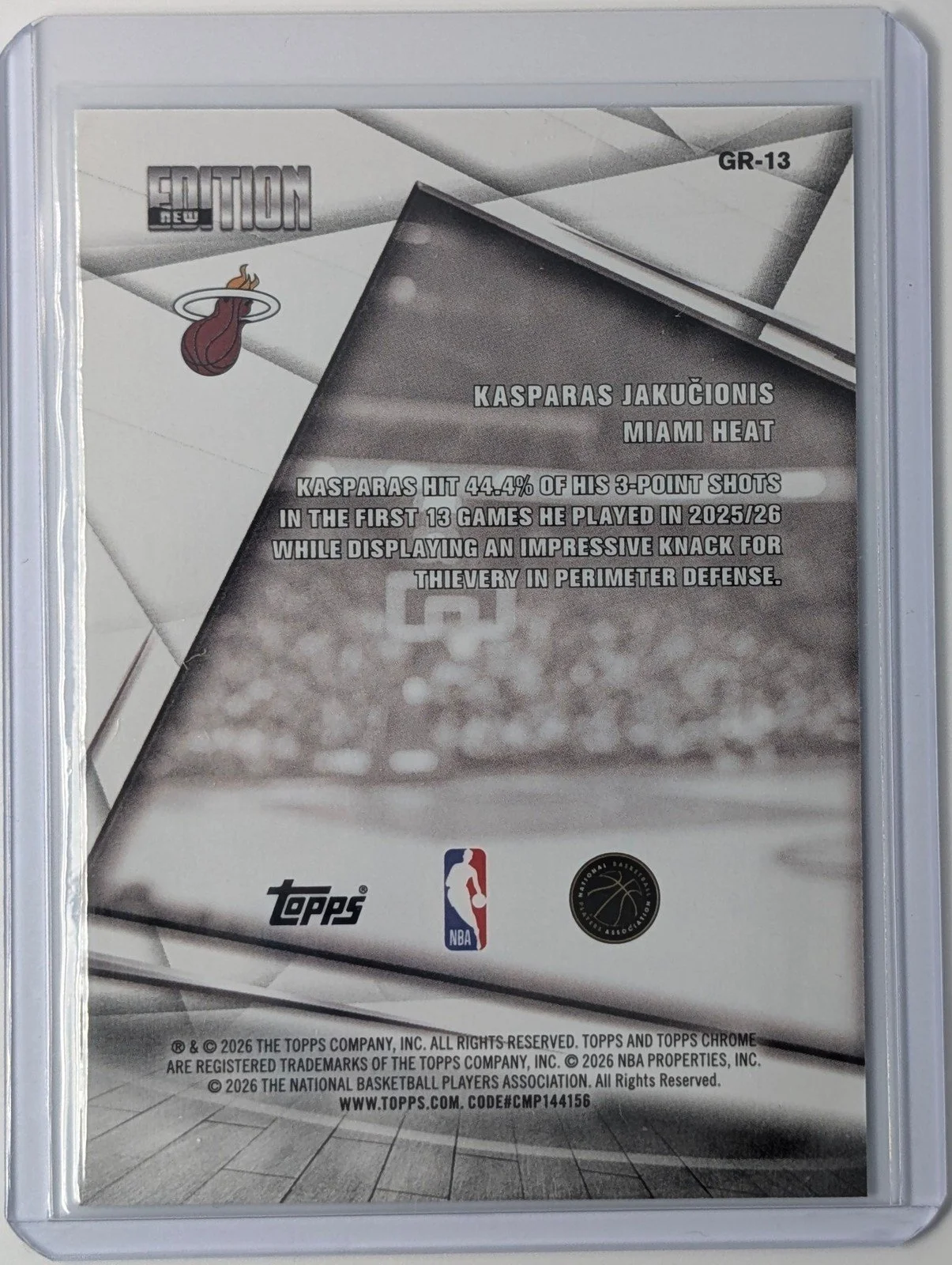 Back of 2025-26 Topps Chrome Update /99 Kasparas Jakučionis Green Refractor RC
