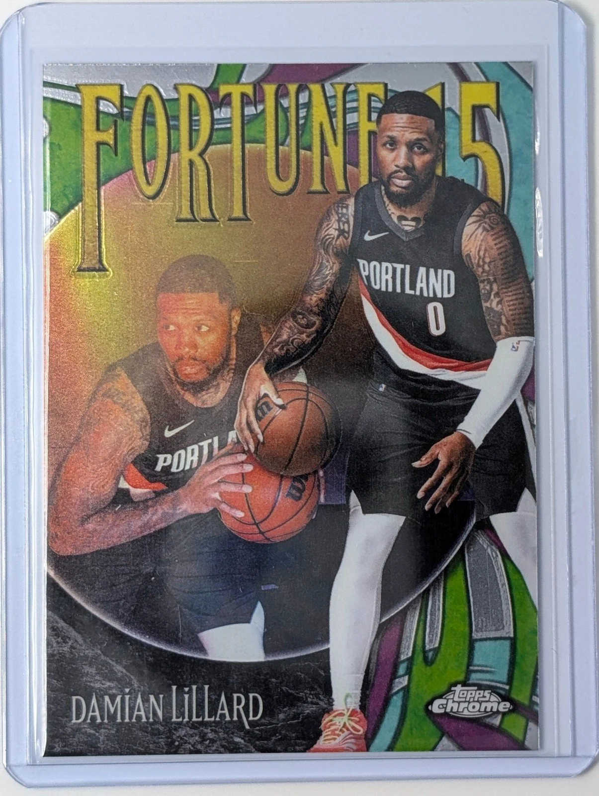 Front of 2025-26 Topps Chrome Update #F15-1 Damian Lillard Fortune 15