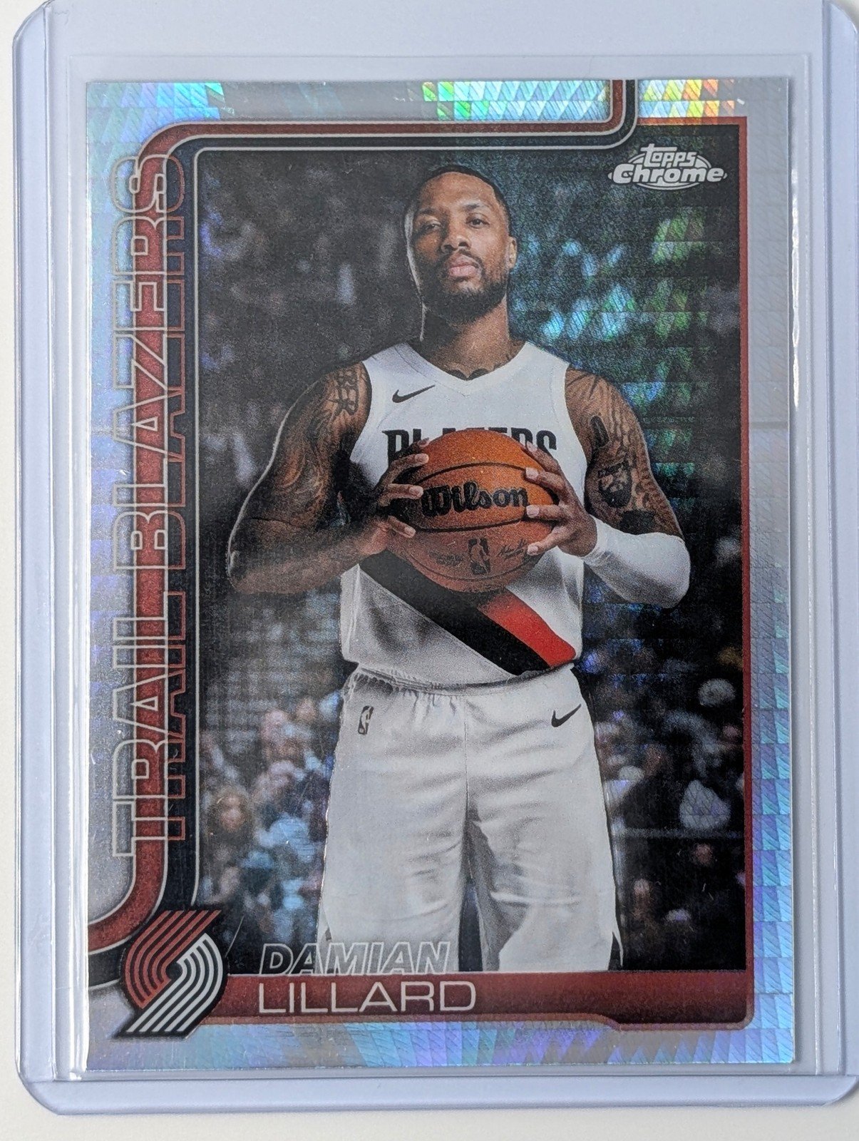 Front of 2025-26 Topps Chrome Update #46 Damian Lillard Prism Refractor