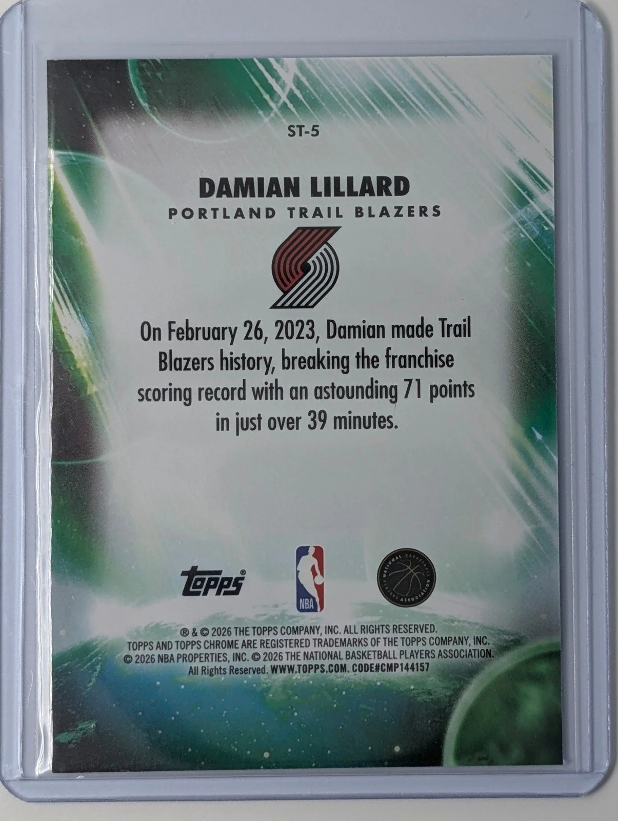Back of 2025-26 Topps Chrome Update #ST-5 Damian Lillard Stratospheric Stars