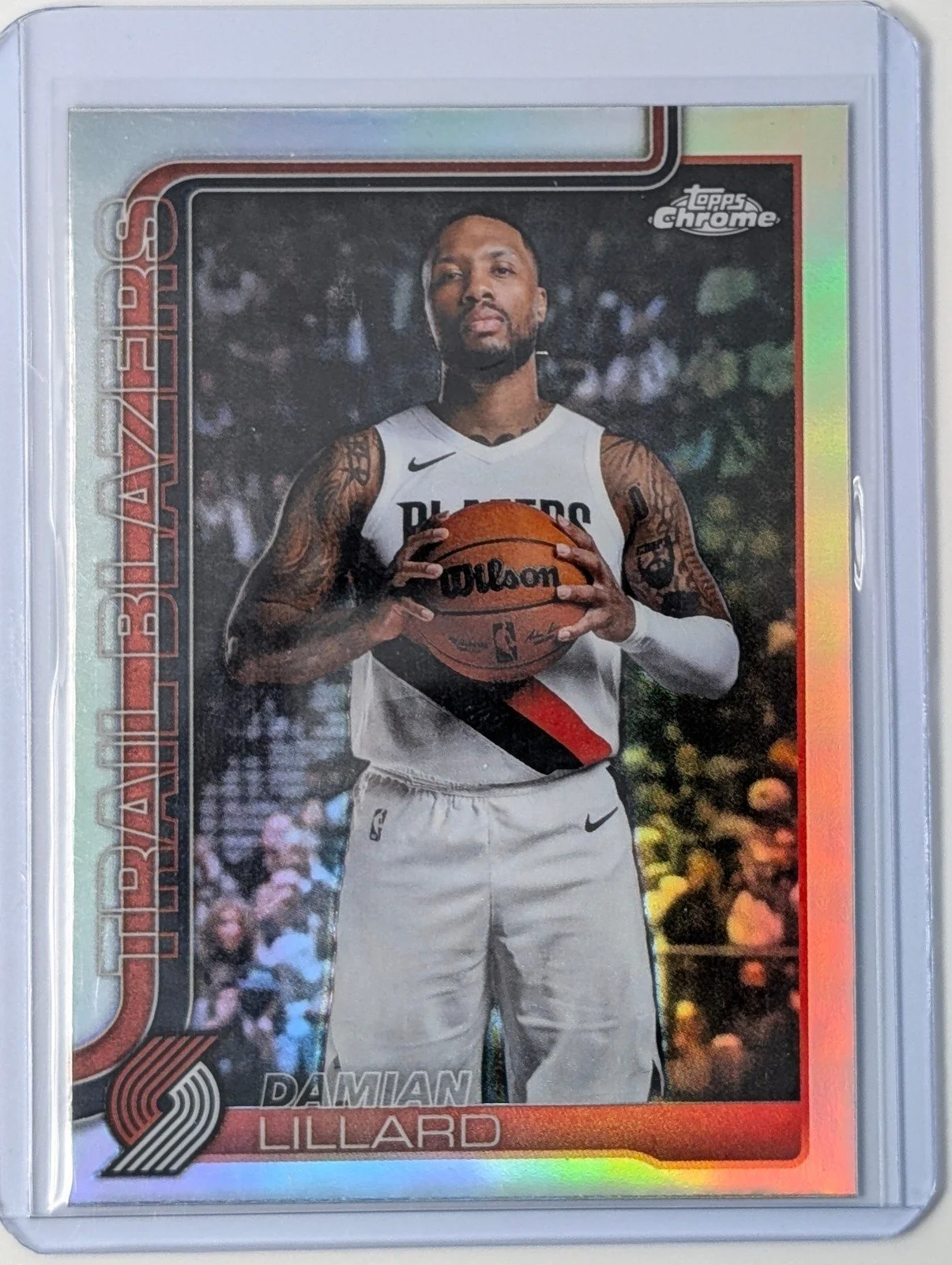 Front of 2025-26 Topps Chrome Update #46 Damian Lillard Refractor