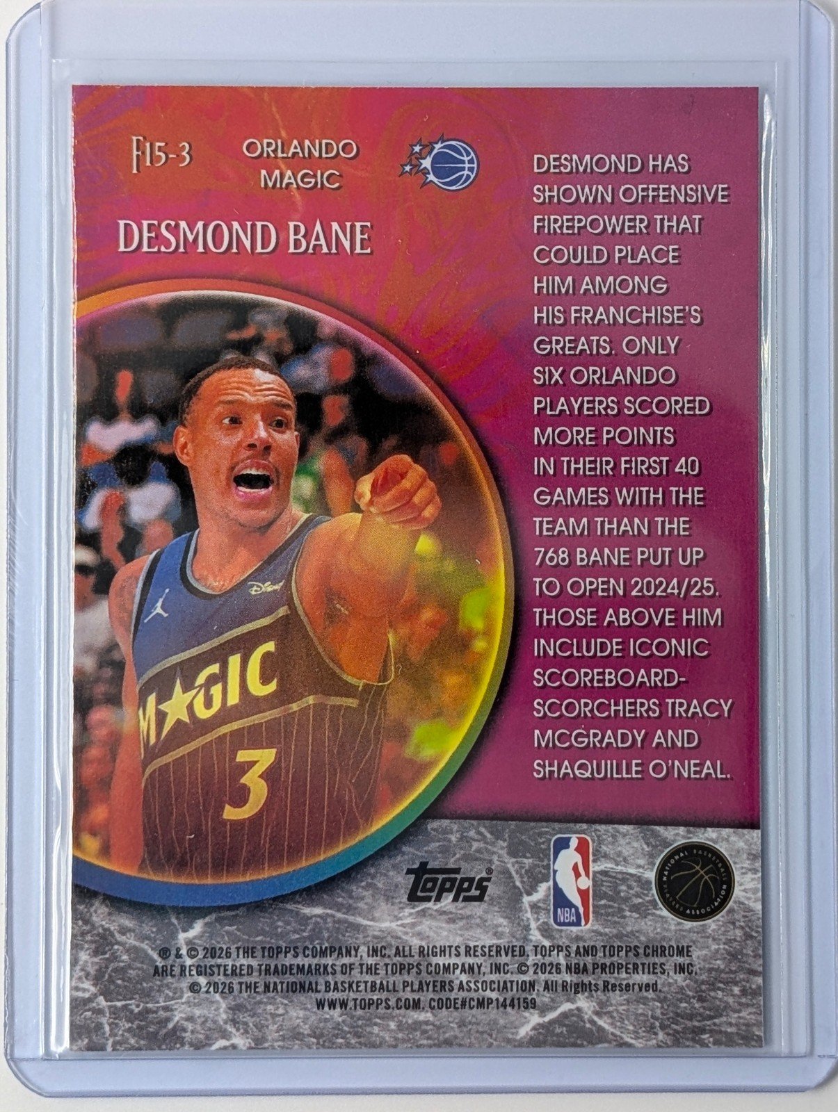 Back of 2025-26 Topps Chrome Update #F15-3 Desmond Bane Fortune 15