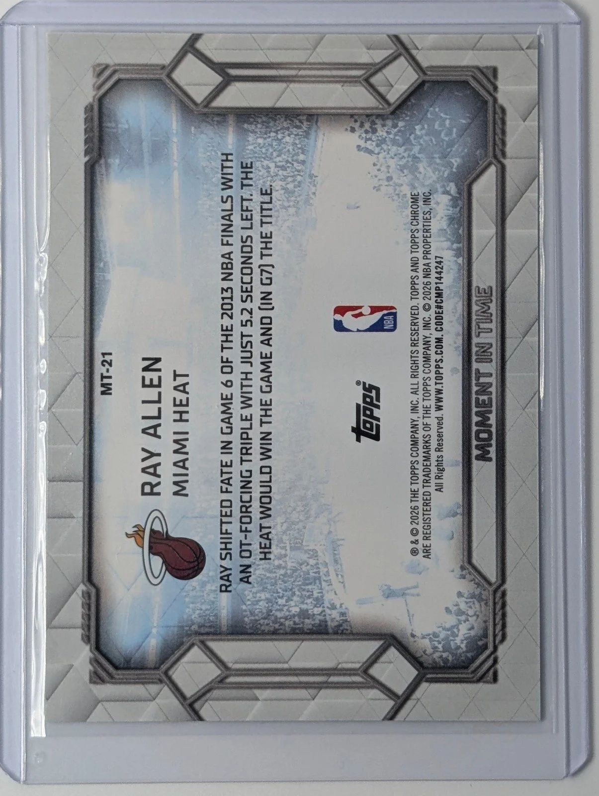 Back of 2025-26 Topps Chrome Update #MT-21 Ray Allen Moment In Time