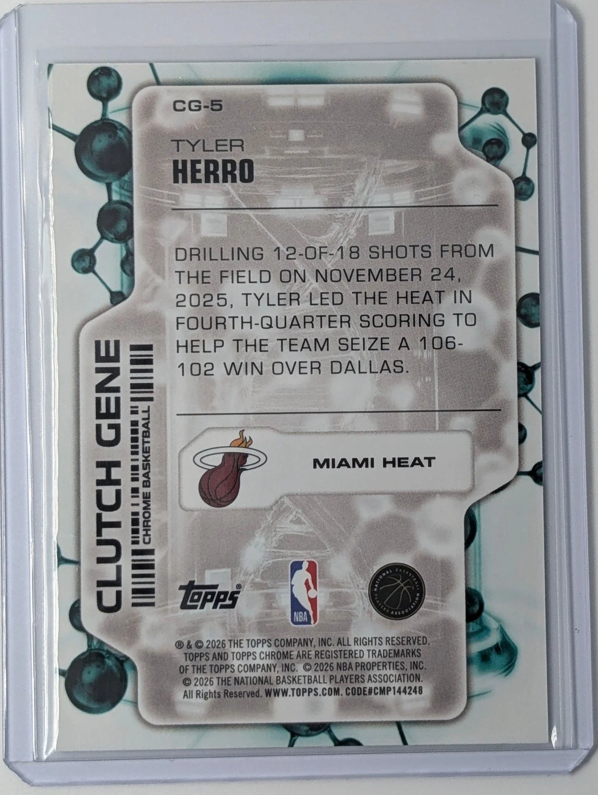 Back of 2025-26 Topps Chrome Update #CG-5 Tyler Herro Clutch Gene