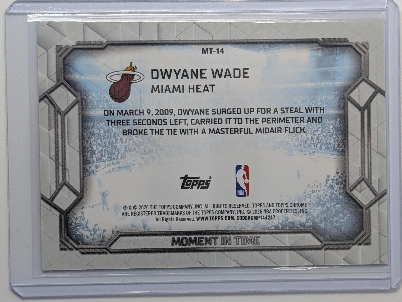 Back of 2025-26 Topps Chrome Update #MT-14 Dwyane Wade Moment In Time