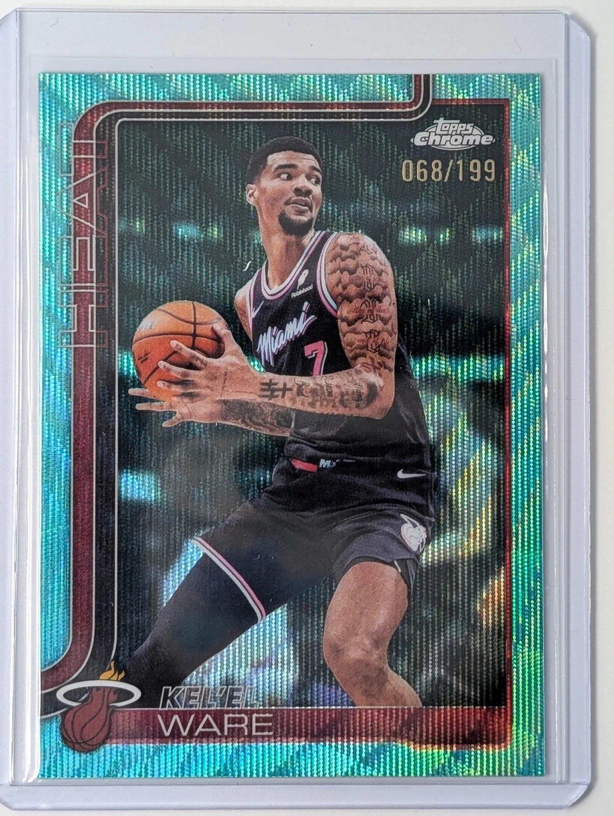 Front of 2025-26 Topps Chrome Update #112 Kel’el Ware Aqua Wave Refractor #/199