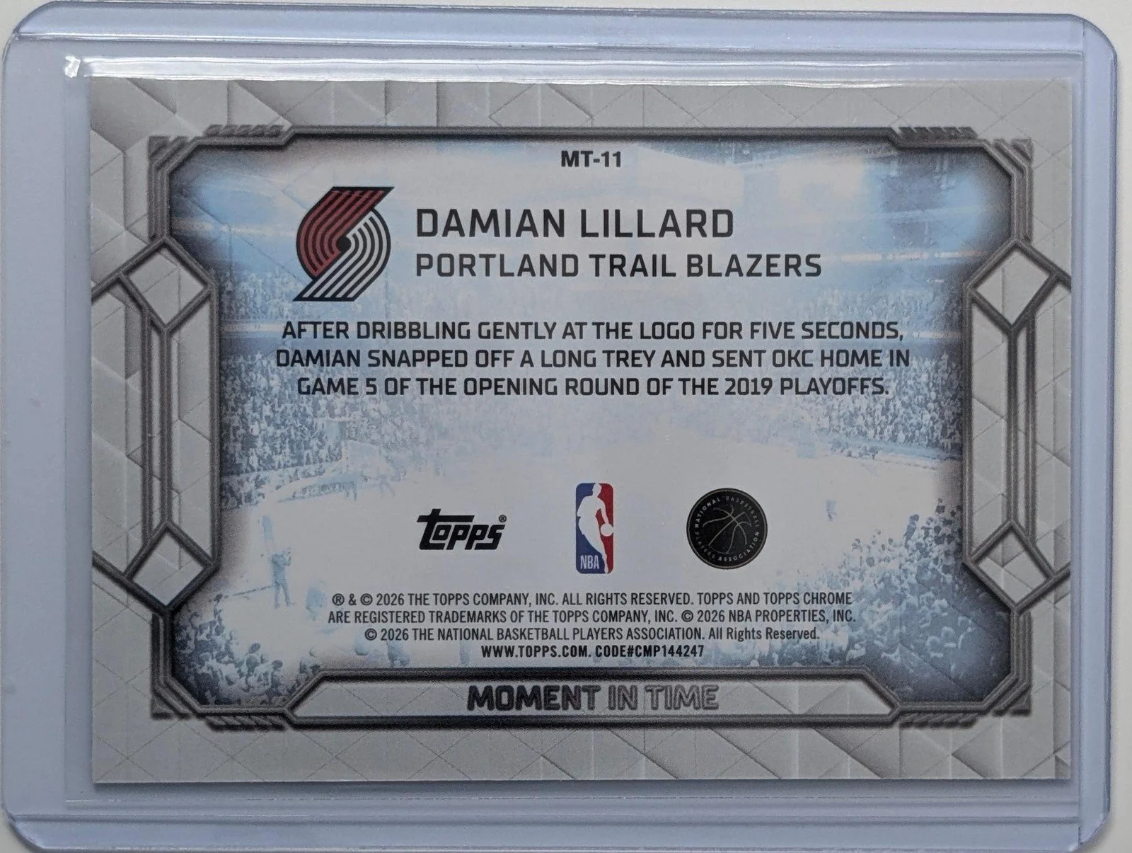 Back of 2025-26 Topps Chrome Update #MT-11 Damian Lillard Moment In Time