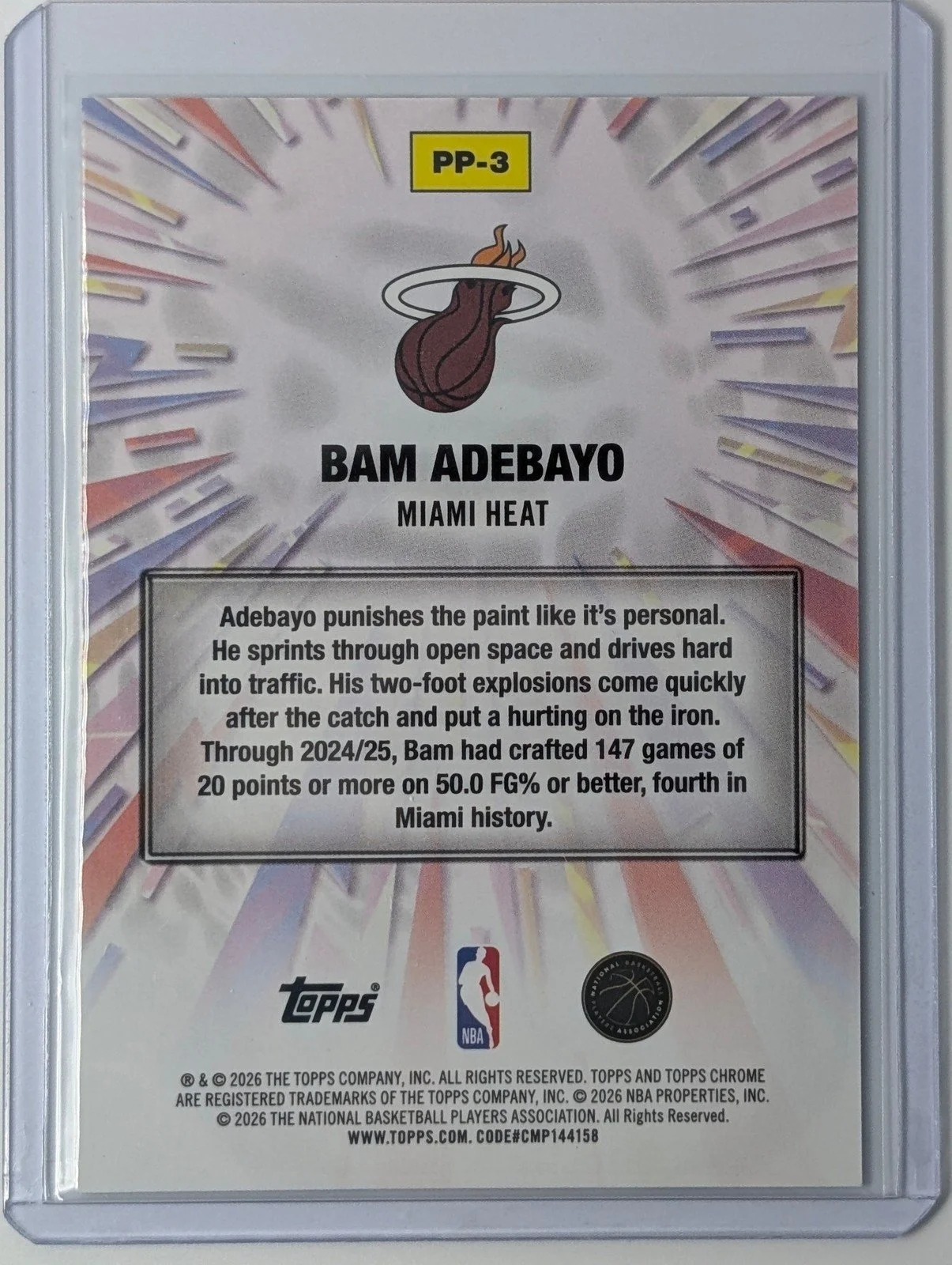 Back of 2025-26 Topps Chrome Update #PP-3 Bam Adebayo Power Players