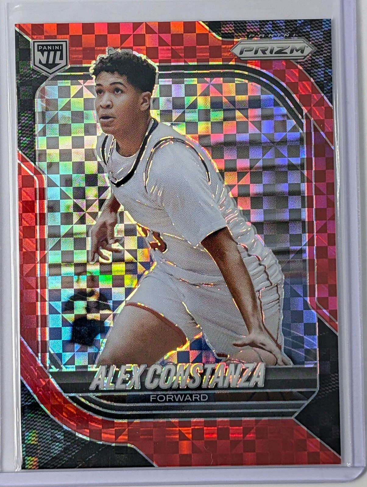 Front of 2025-26 Panini Prizm /75 Alex Constanza Red Power Prizm #120