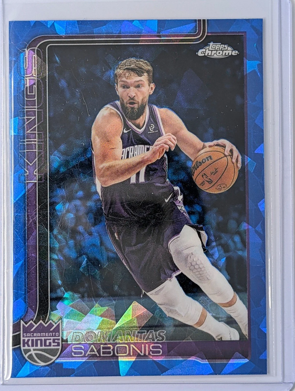 Front of 2025-26 Topps Chrome Update #34 Domantas Sabonis Sapphire