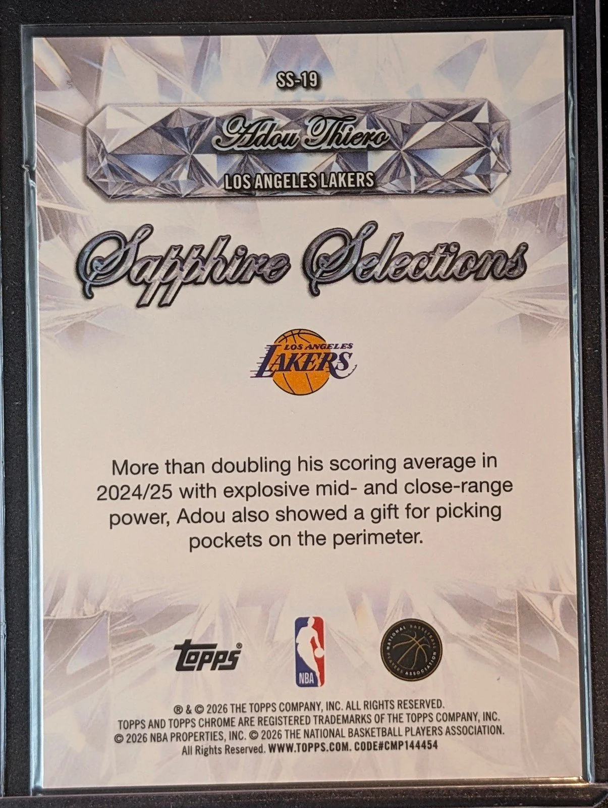 Back of Chrome Sapphire Adou Thiero Sapphire Selections #SS-19 RC