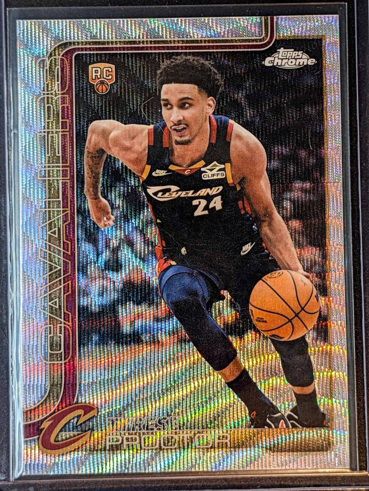 Front of 2025-26 Topps Chrome Update Tyrese Proctor Wave Refractor #200 RC