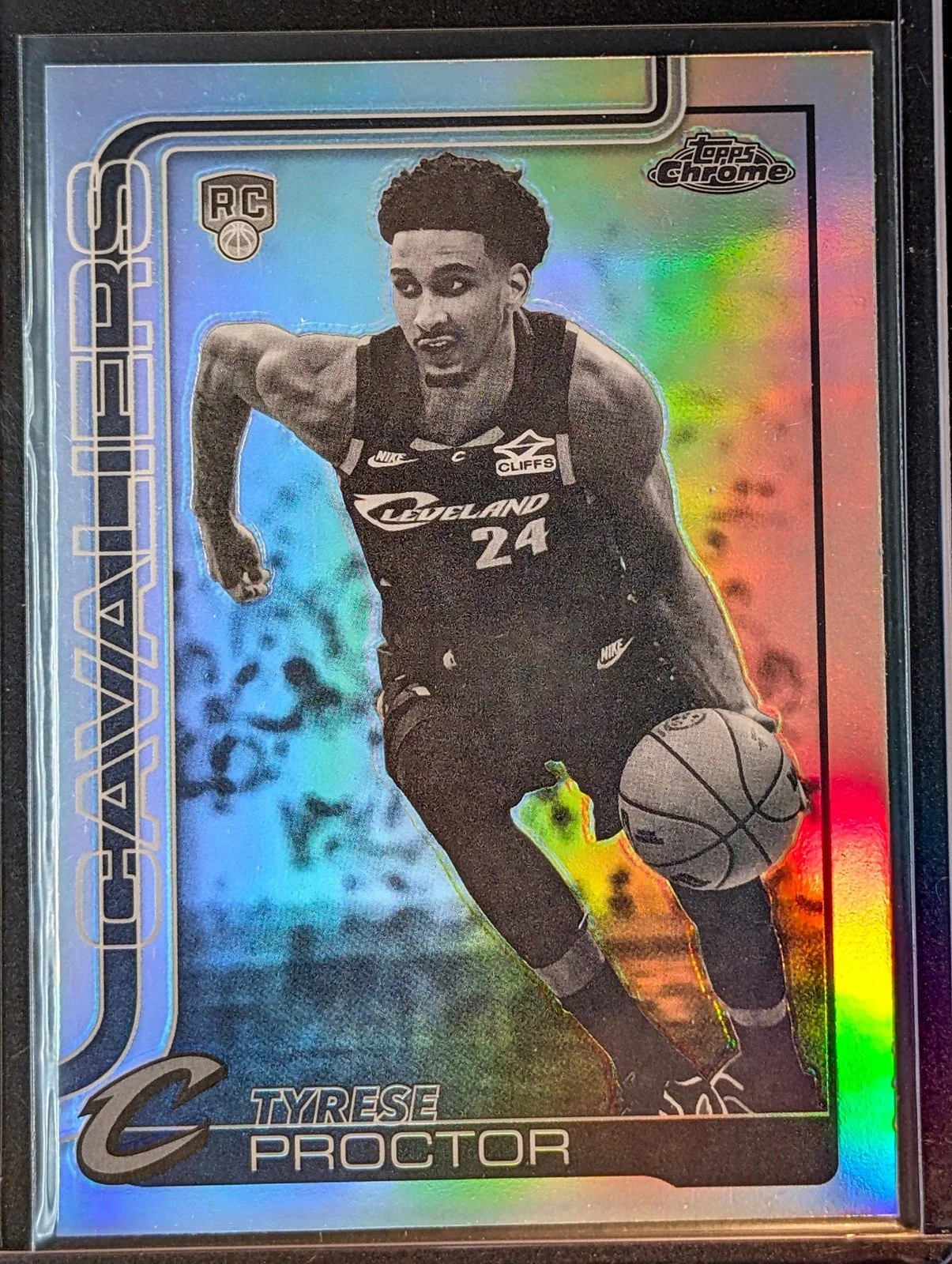 Front of 2025-26 Topps Chrome Update Tyrese Proctor Negative Refractor #200 RC